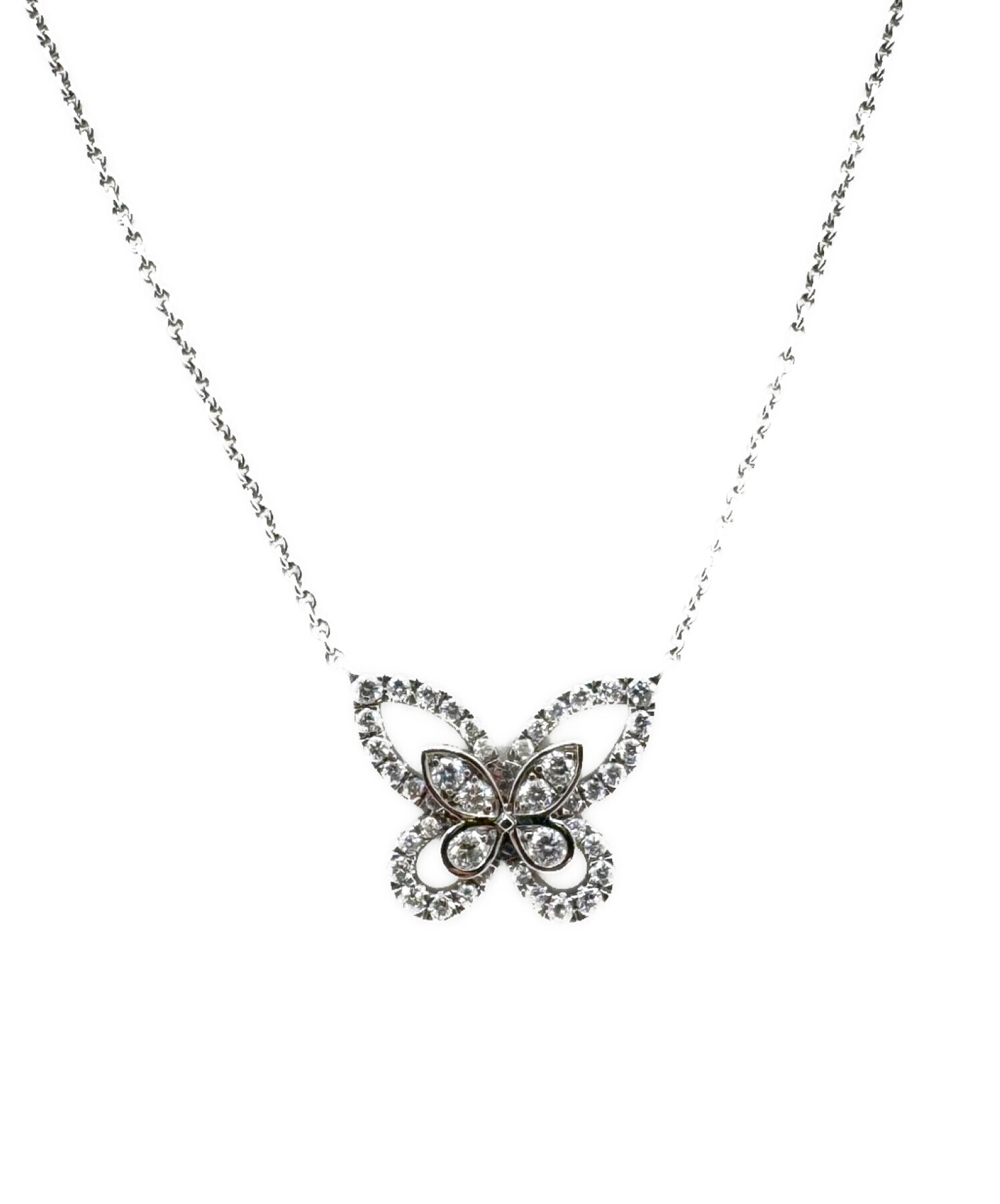 GRAFF バタフライ ダイヤモンド ネックレス シルバー 中古品 グラフ GRAFF バタフライシルエット ネックレス ペンダント 蝶