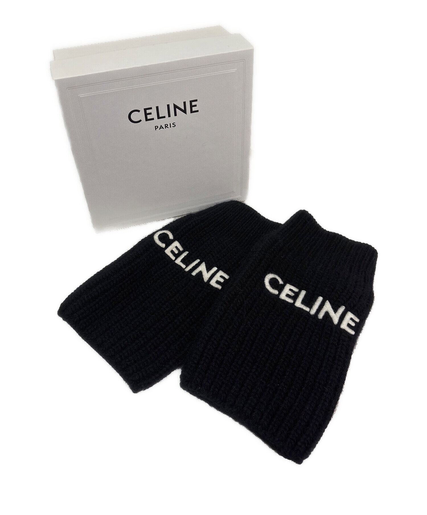 中古・古着通販】CELINE (セリーヌ) ロゴ刺繍アームカバー ブラック