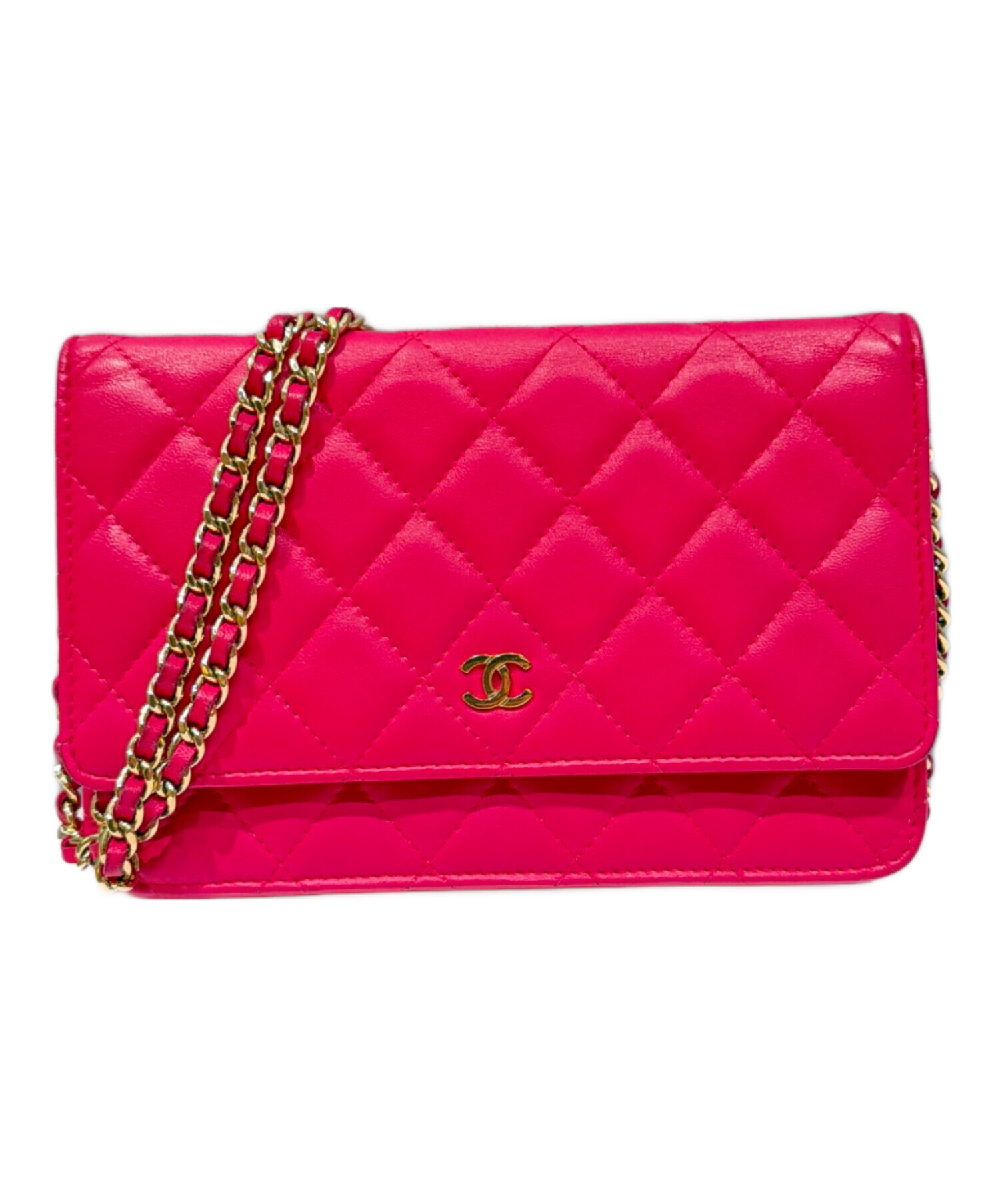 CHANEL マトラッセ チェーンショルダーウォレット赤 中古・古着通販】CHANEL (シャネル) マトラッセチェーンウォレット