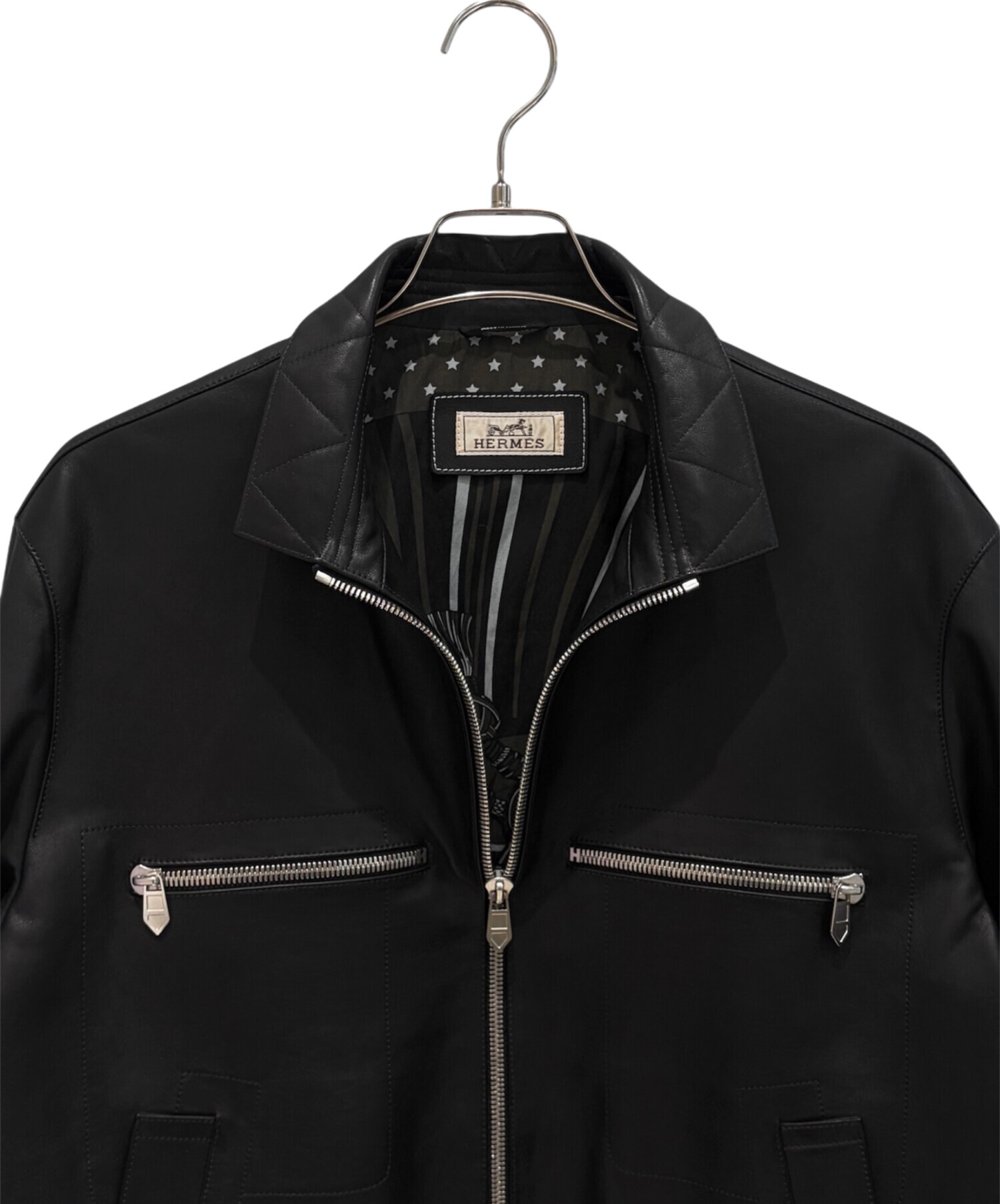 中古・古着通販】HERMES (エルメス) レザージャケット ブラック サイズ