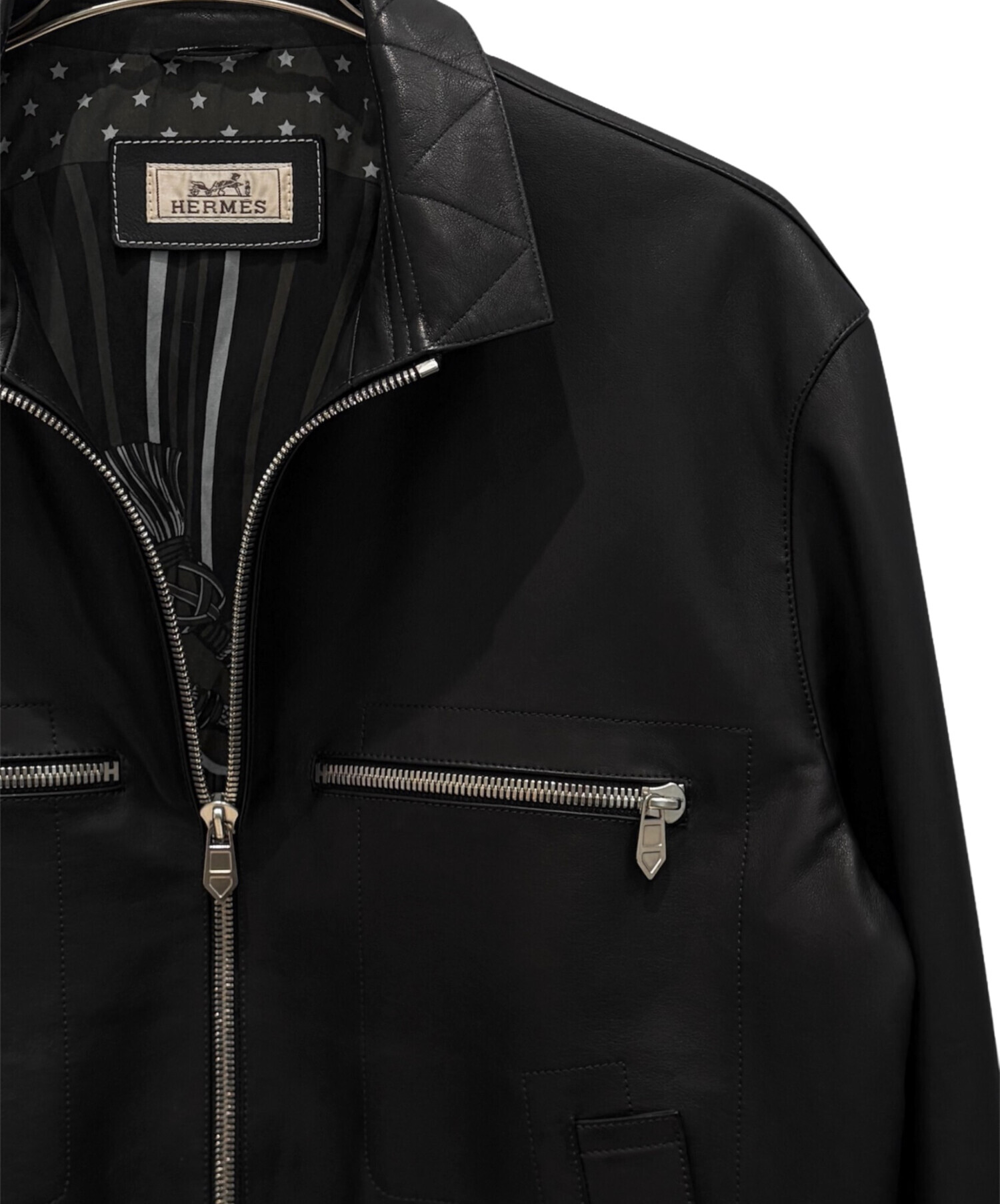 中古・古着通販】HERMES (エルメス) レザージャケット ブラック サイズ