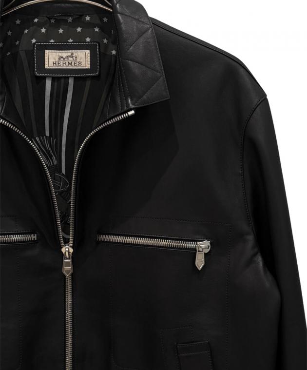 中古・古着通販】HERMES (エルメス) レザージャケット ブラック サイズ