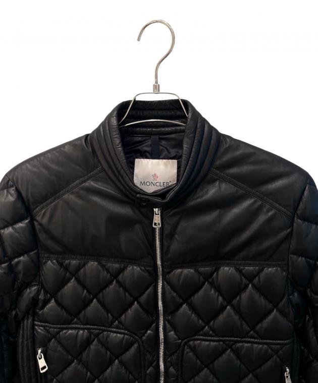 モンクレール　黒キルティングライダースダウンジャケット 中古・古着通販】MONCLER (モンクレール) レザーキルティングダウン