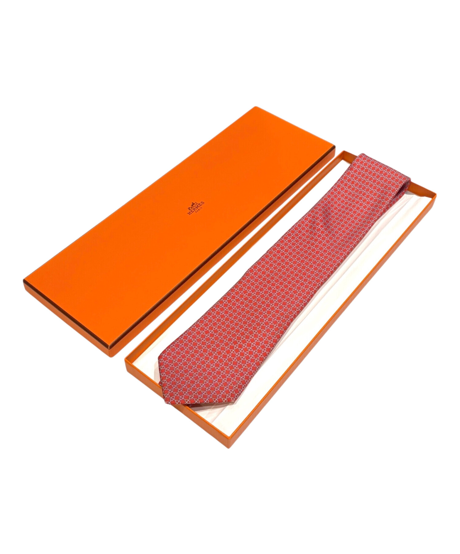 中古・古着通販】HERMES (エルメス) 総柄ネクタイ レッド サイズ:FREE