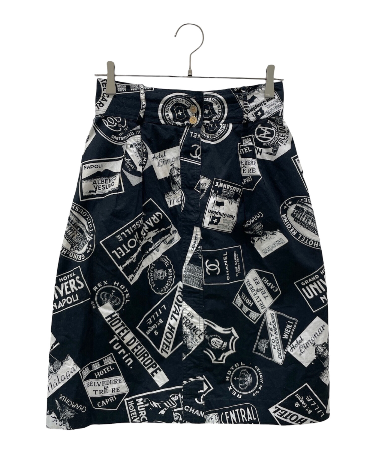 さき CHANEL シャネル スカート ※裏地に訳あり 中古・古着通販】CHANEL (シャネル) 80sプリントスカート ブラック