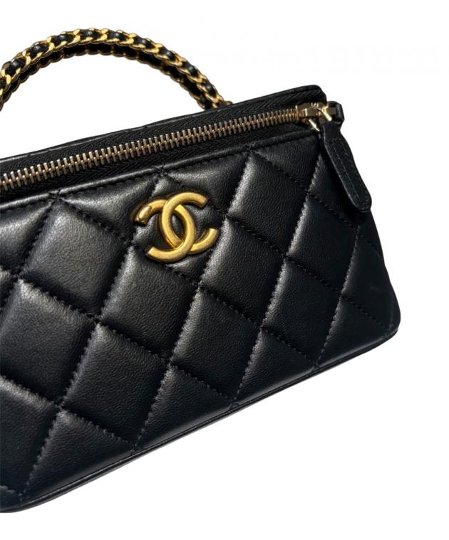 中古・古着通販】CHANEL (シャネル) バニティバッグ ブラック×ゴールド
