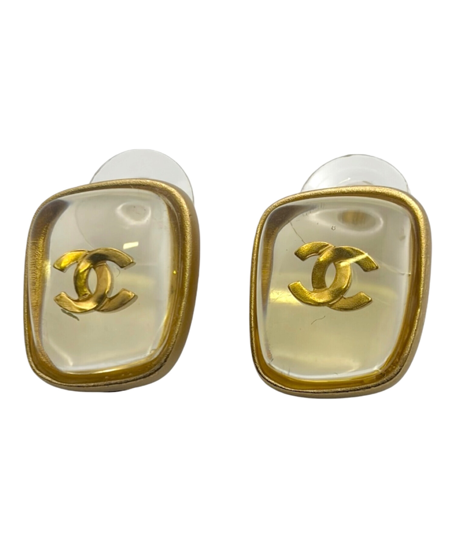 CHANEL ピアス確実正規品ゴールドロゴピアス、クリアデザイン 中古・古着通販】CHANEL (シャネル) ココマーククリアピアス ゴールド