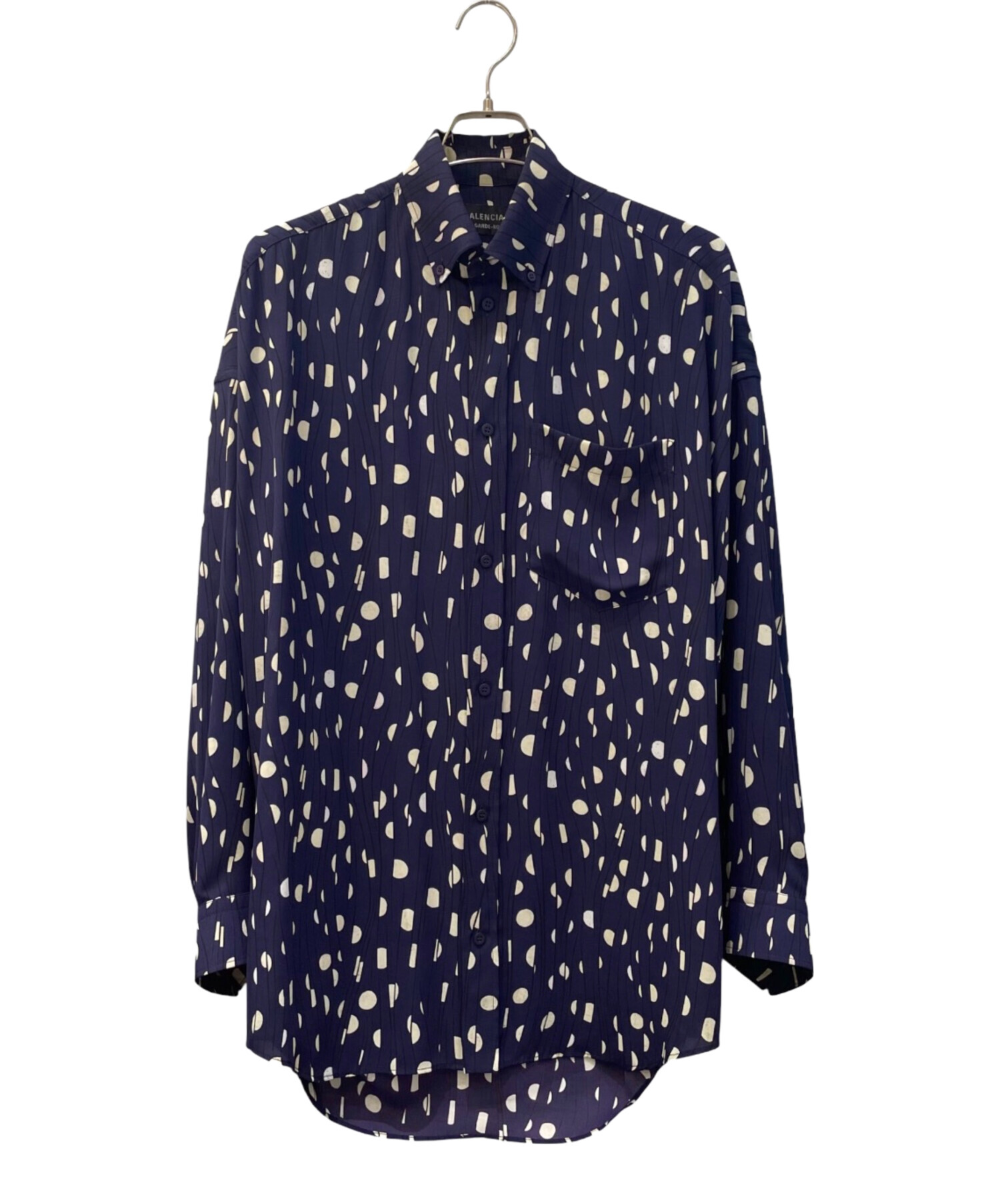 BALENCIAGA バレンシアガ カジュアルシャツ XS 紺 【古着】【中古】【送料無料】 中古・古着通販】BALENCIAGA (バレンシアガ) ポルカドットプリーツ