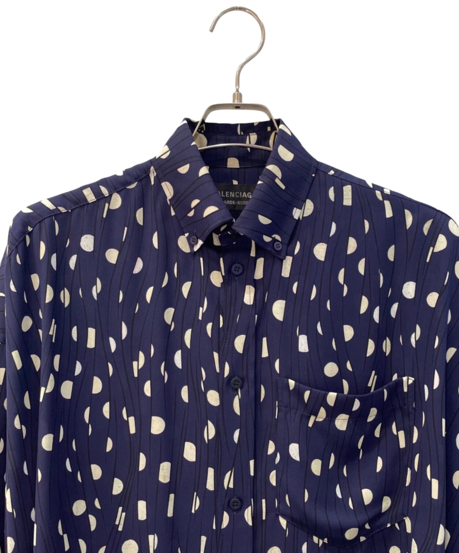 BALENCIAGA バレンシアガ カジュアルシャツ XS 紺 【古着】【中古】【送料無料】 中古・古着通販】BALENCIAGA (バレンシアガ) ポルカドットプリーツ