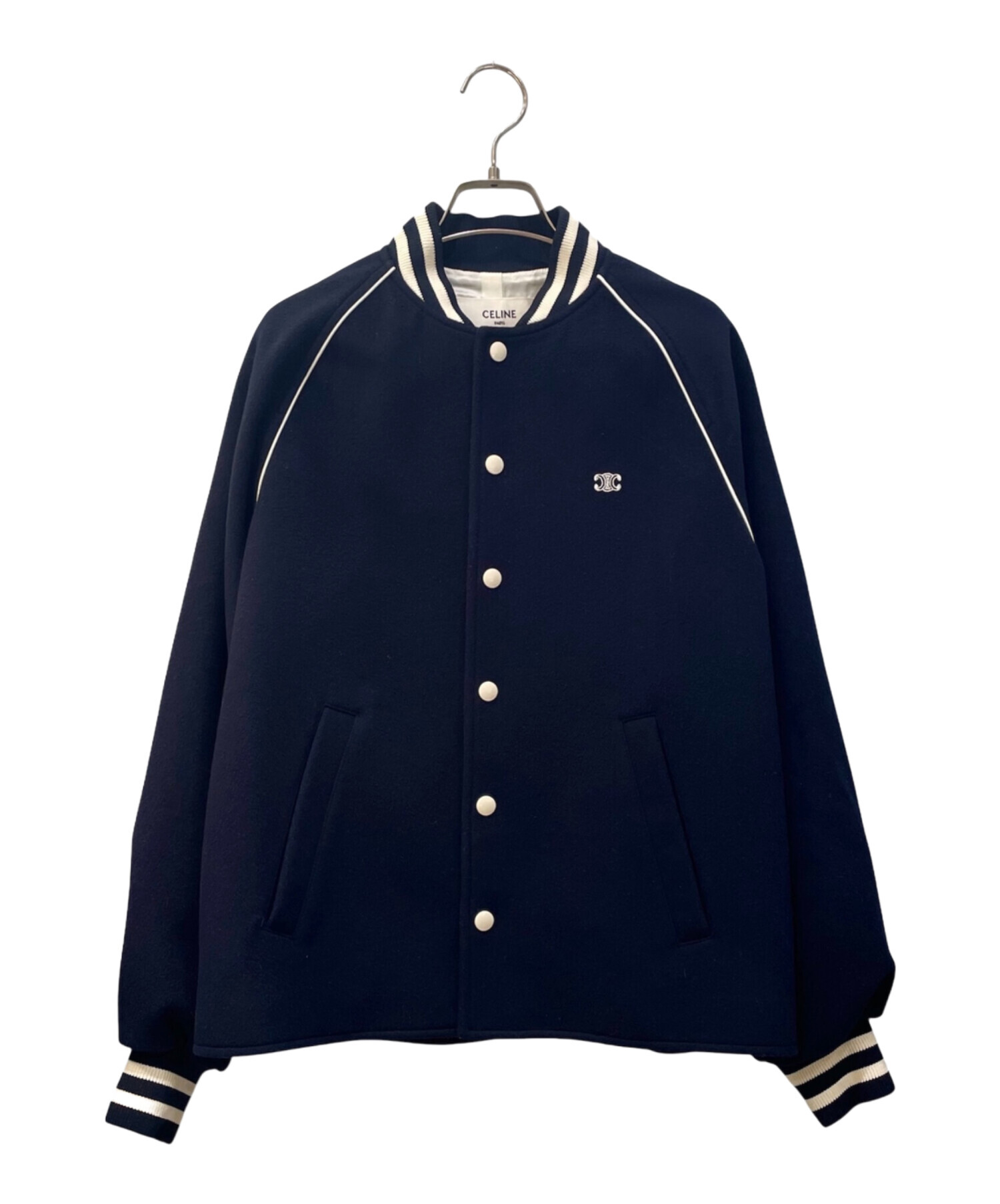 CELINE セリーヌ カーディガン M 青 【古着】【中古】【送料無料】 CELINE（セリーヌ） ヴィンテージ カーディガン ニット ワッペン 金