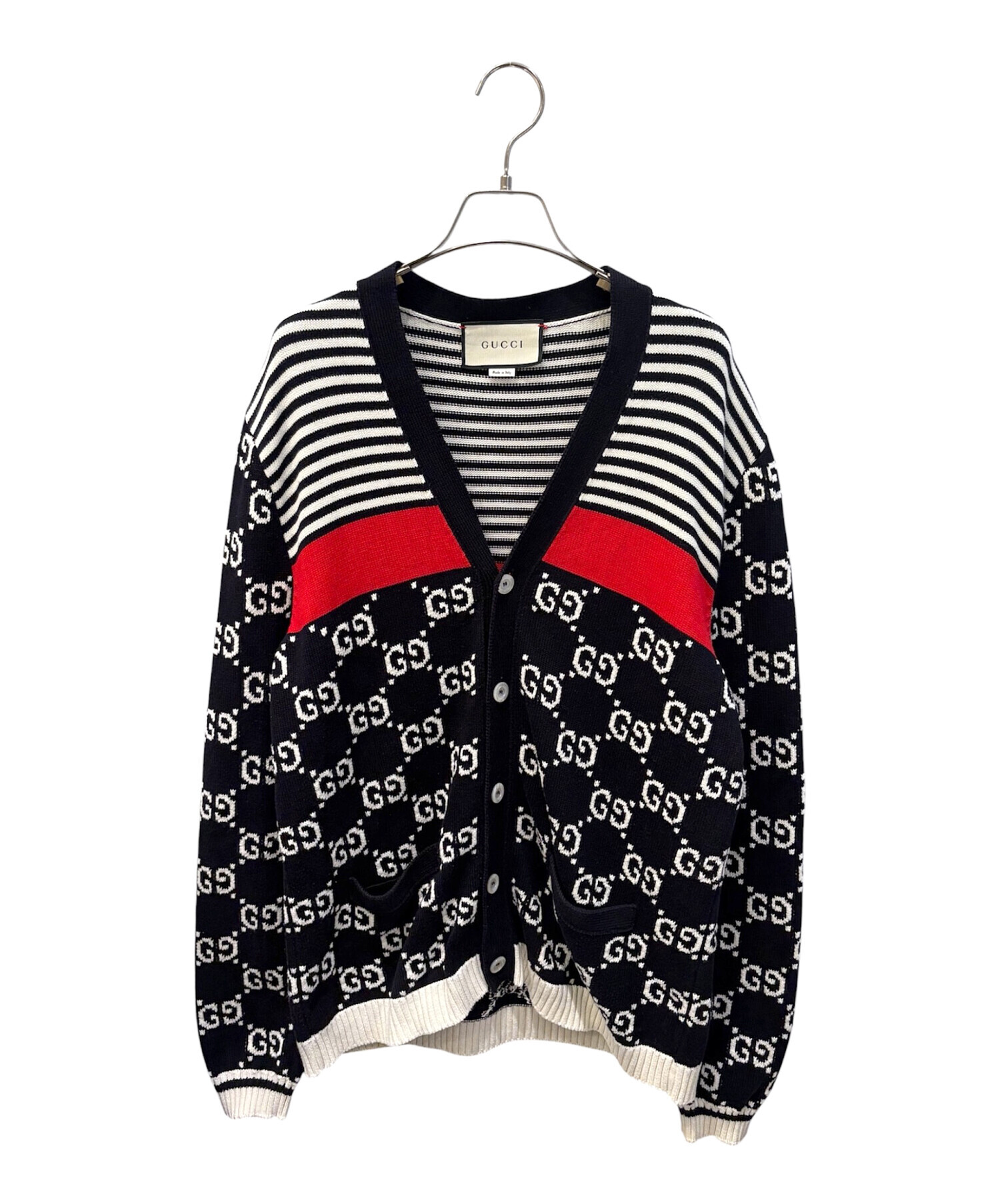 中古・古着通販】GUCCI (グッチ) GGストライプカーディガン ネイビー