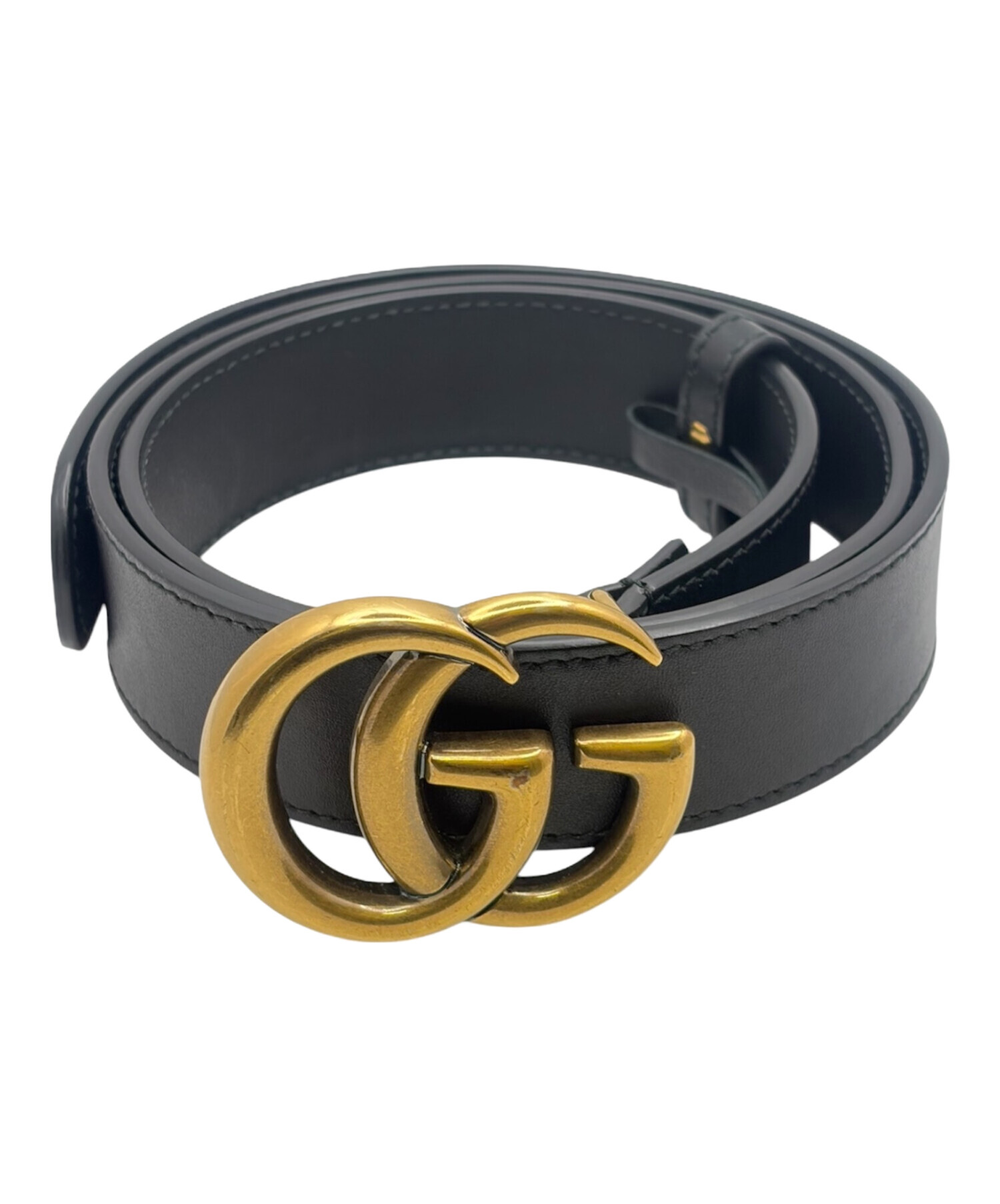 【未使用品】GUCCI GGマーモント　スリムベルト 中古・古着通販】GUCCI (グッチ) GGマーモント レザーベルト ブラック