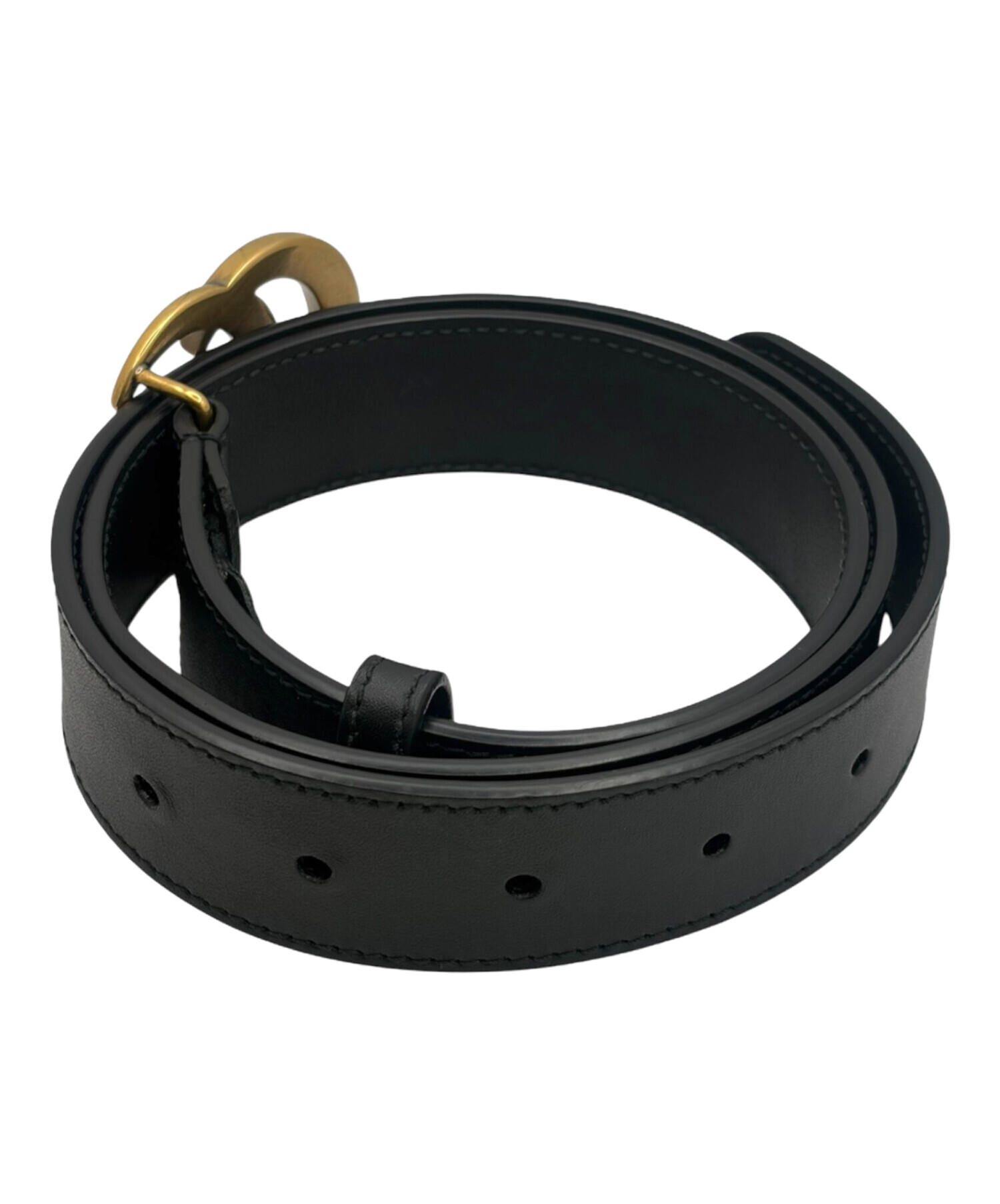 GUCCI グッチ マーモント レザー ゴールド ブラック ベルト 80/32 中古・古着通販】GUCCI (グッチ) GGマーモント レザーベルト ブラック
