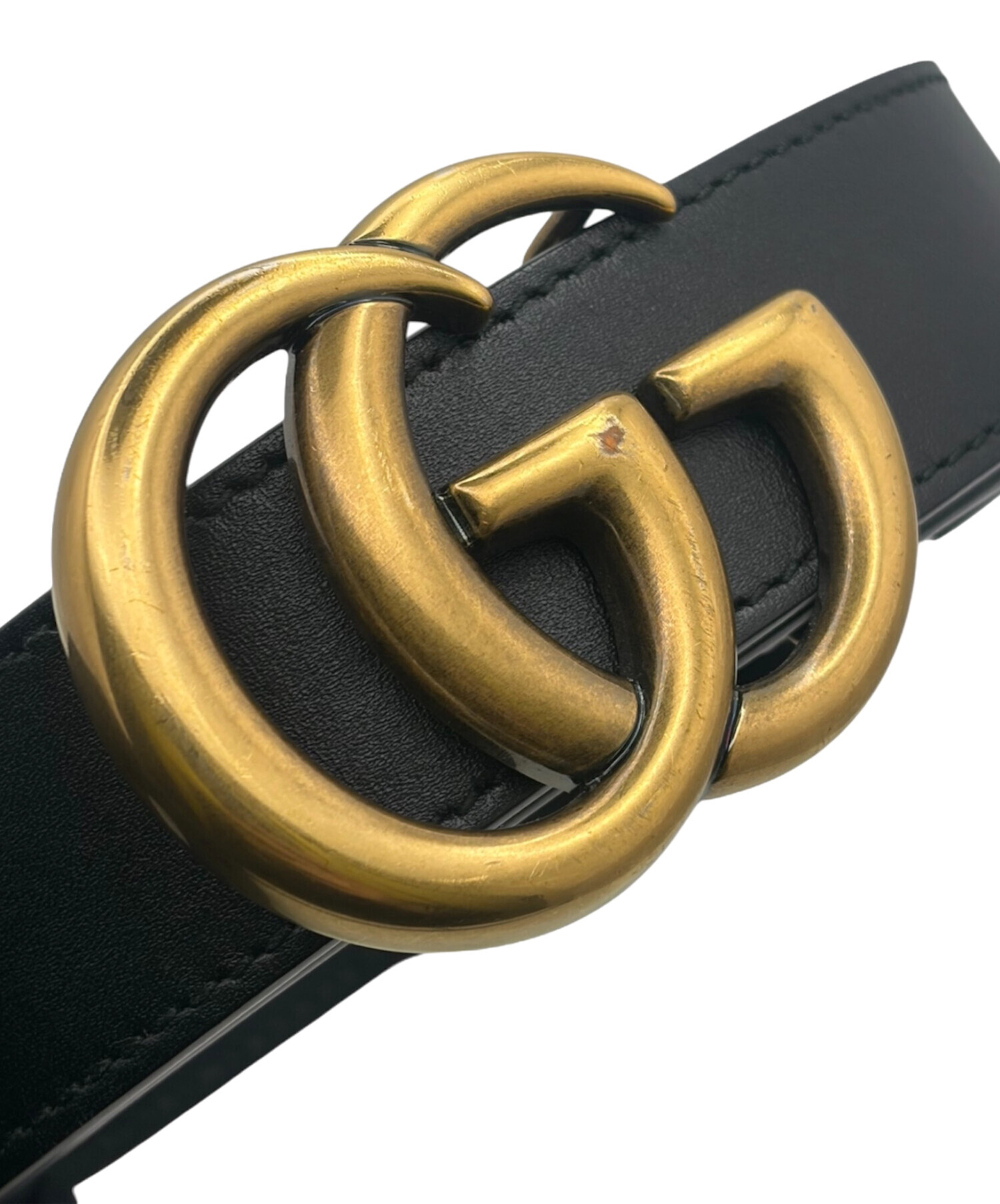 【未使用品】GUCCI GGマーモント　スリムベルト 中古・古着通販】GUCCI (グッチ) GGマーモント レザーベルト ブラック
