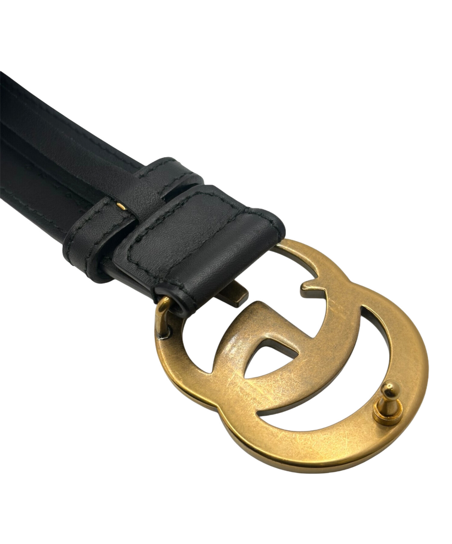 GUCCI グッチ マーモント レザー ゴールド ブラック ベルト 80/32 中古・古着通販】GUCCI (グッチ) GGマーモント レザーベルト ブラック