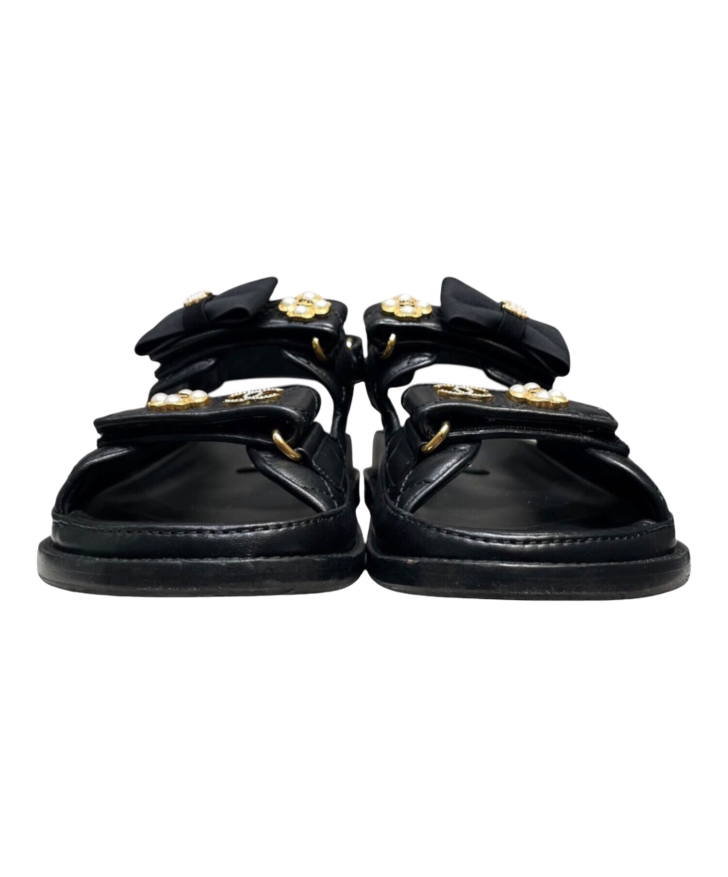 中古・古着通販】CHANEL (シャネル) ベルクロレザーサンダル ブラック