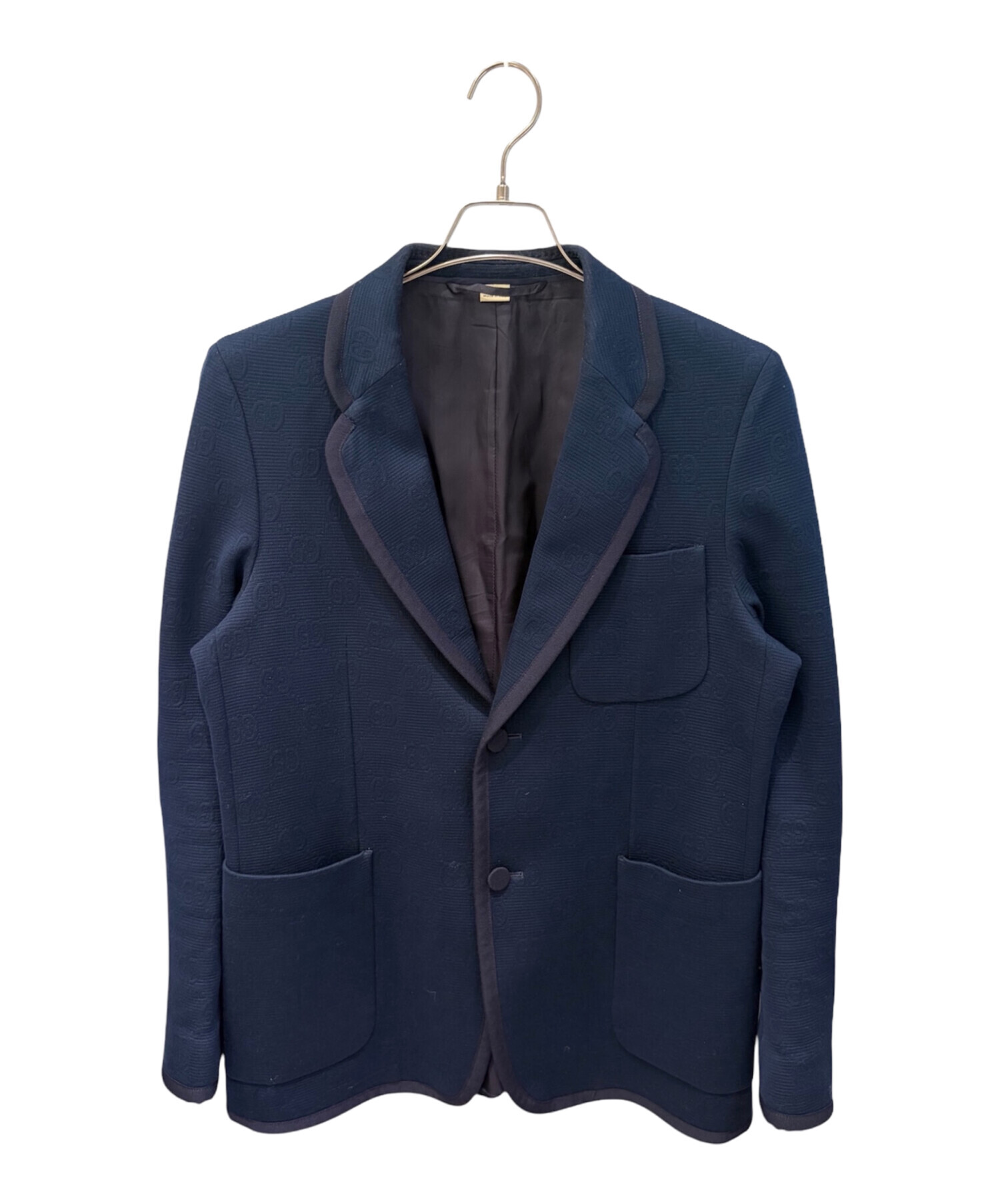 GUCCI テーラードジャケット セットアップ　48 中古・古着通販】GUCCI (グッチ) GG柄テーラードジャケット ネイビー