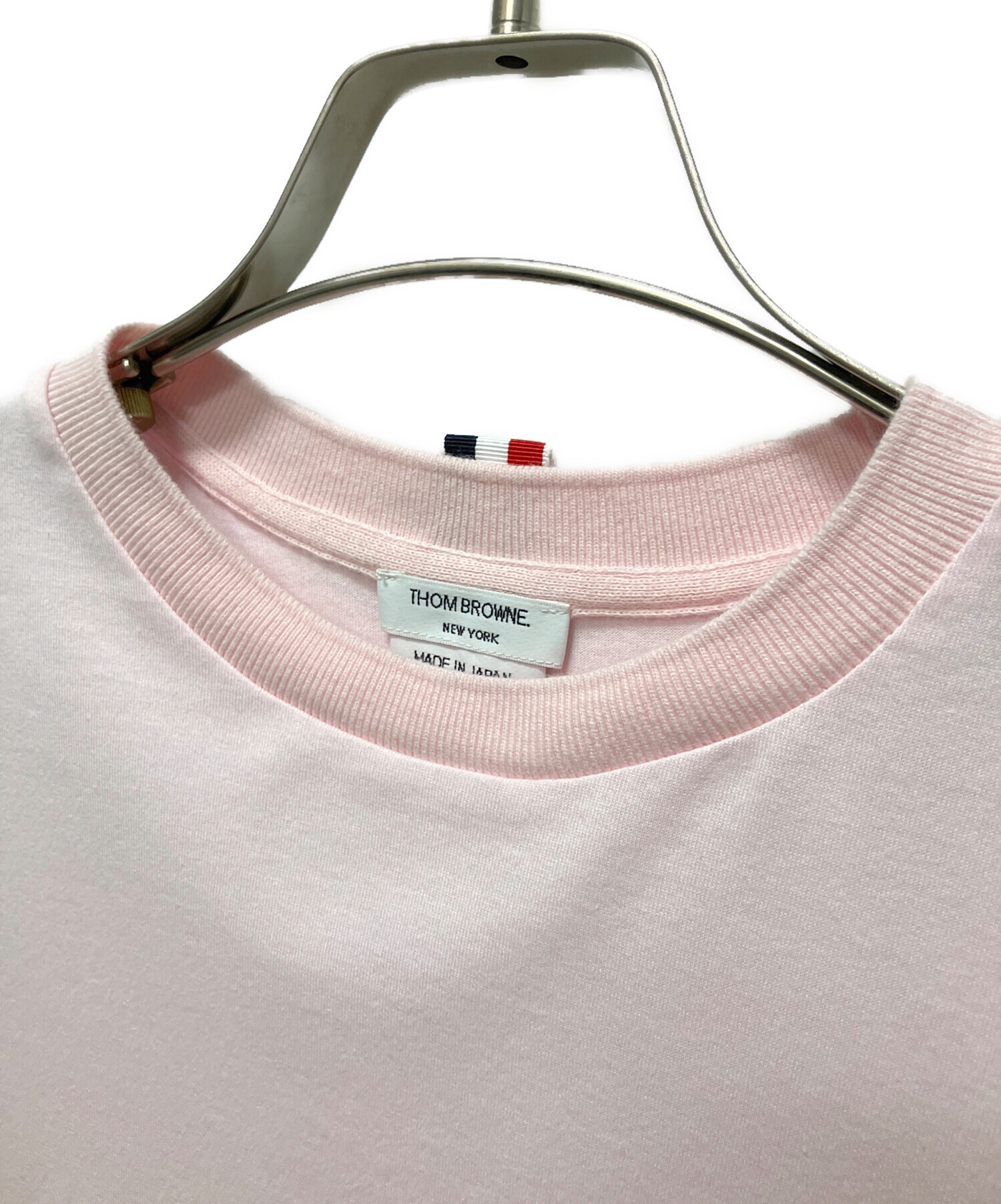極美品✨ トムブラウン　半袖 トップス　トリコロールライン　ピンク　34 中古・古着通販】Thom Browne (トムブラウン) Tシャツ ピンク サイズ