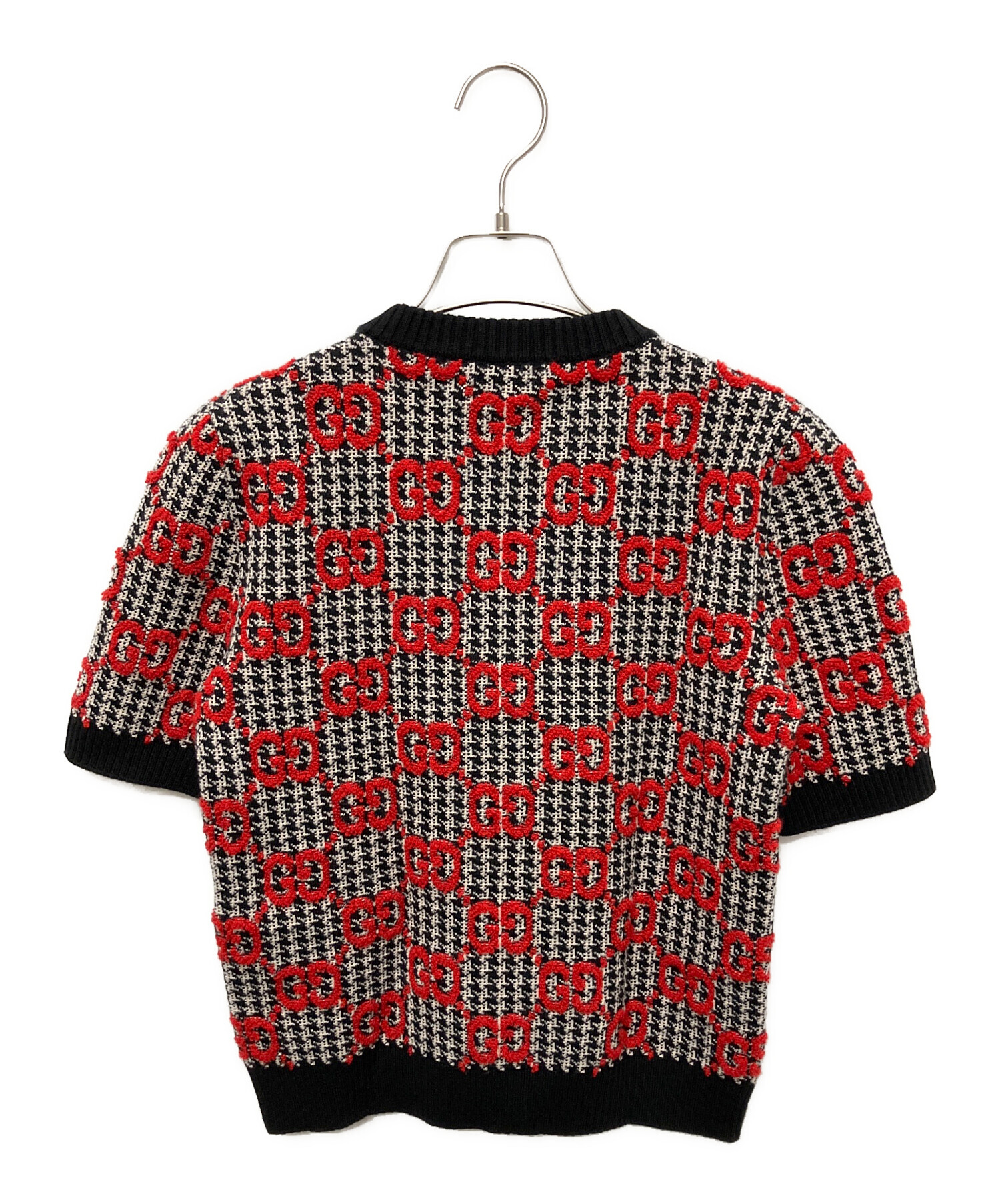 中古・古着通販】GUCCI (グッチ) GGジャガード半袖ウールニット レッド