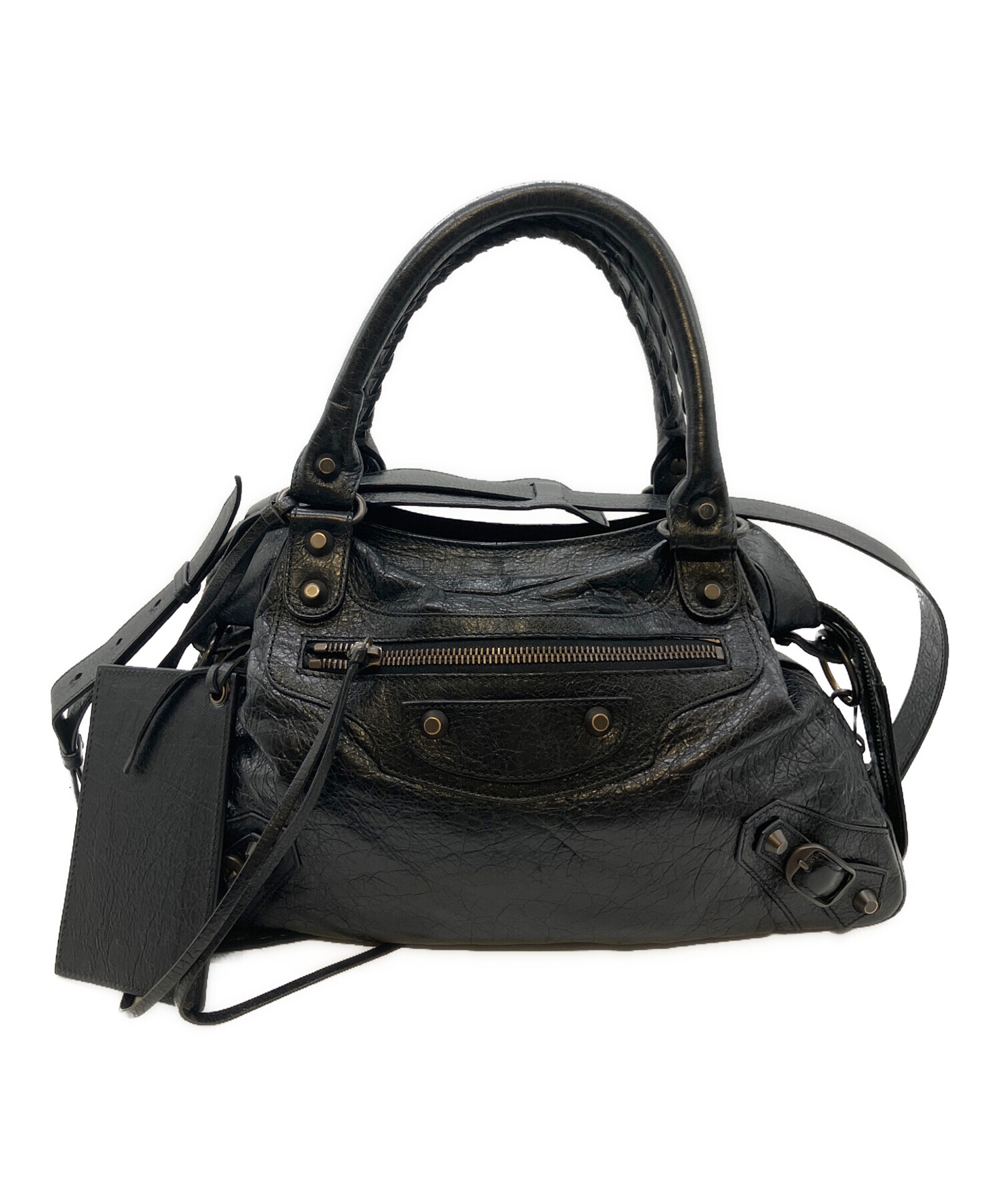 BALENCIAGA タウン ジャイアントシティ ハンドバッグ レザー ブラック