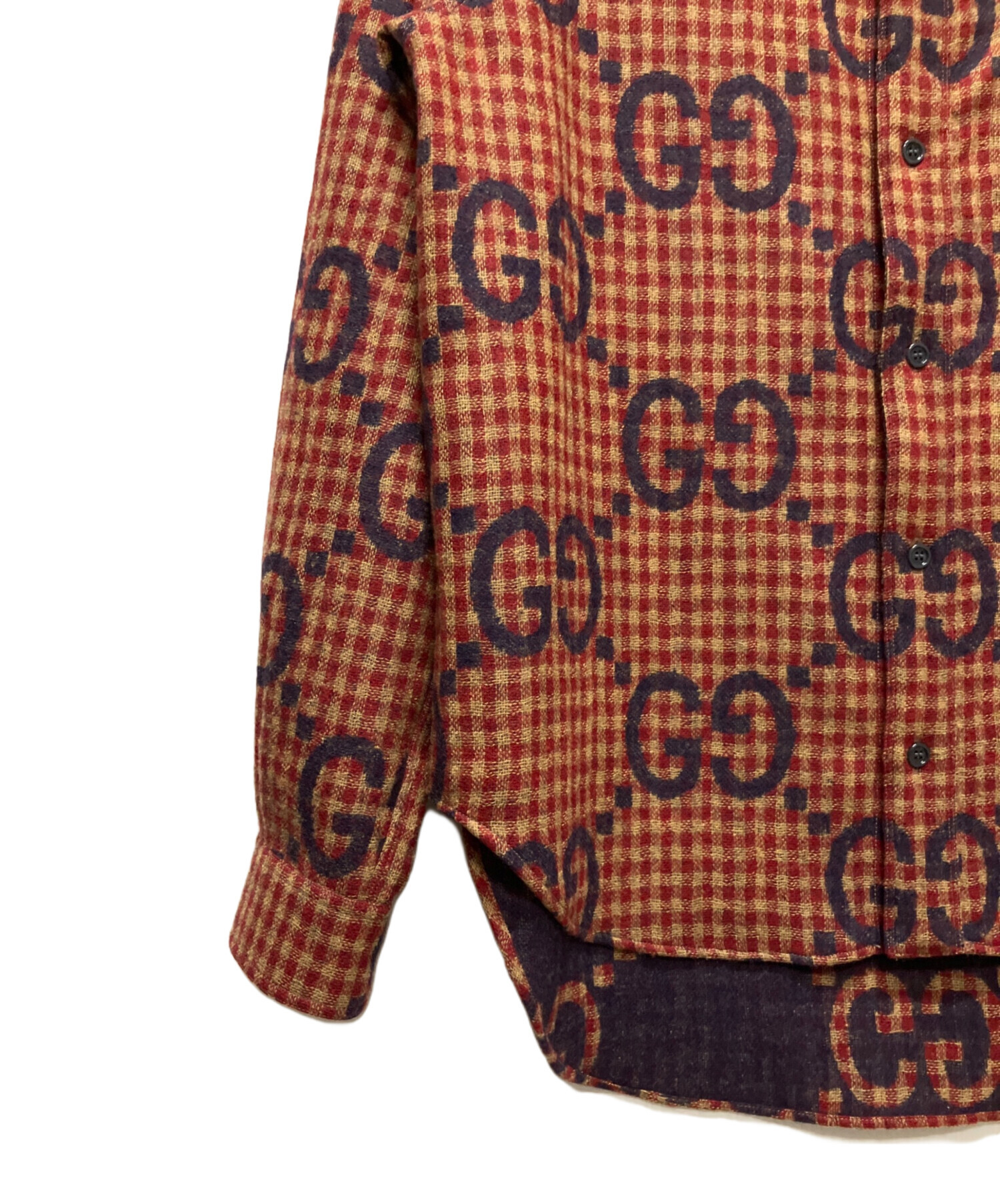 中古・古着通販】GUCCI (グッチ) マキシGGギンガムチェックウール長袖