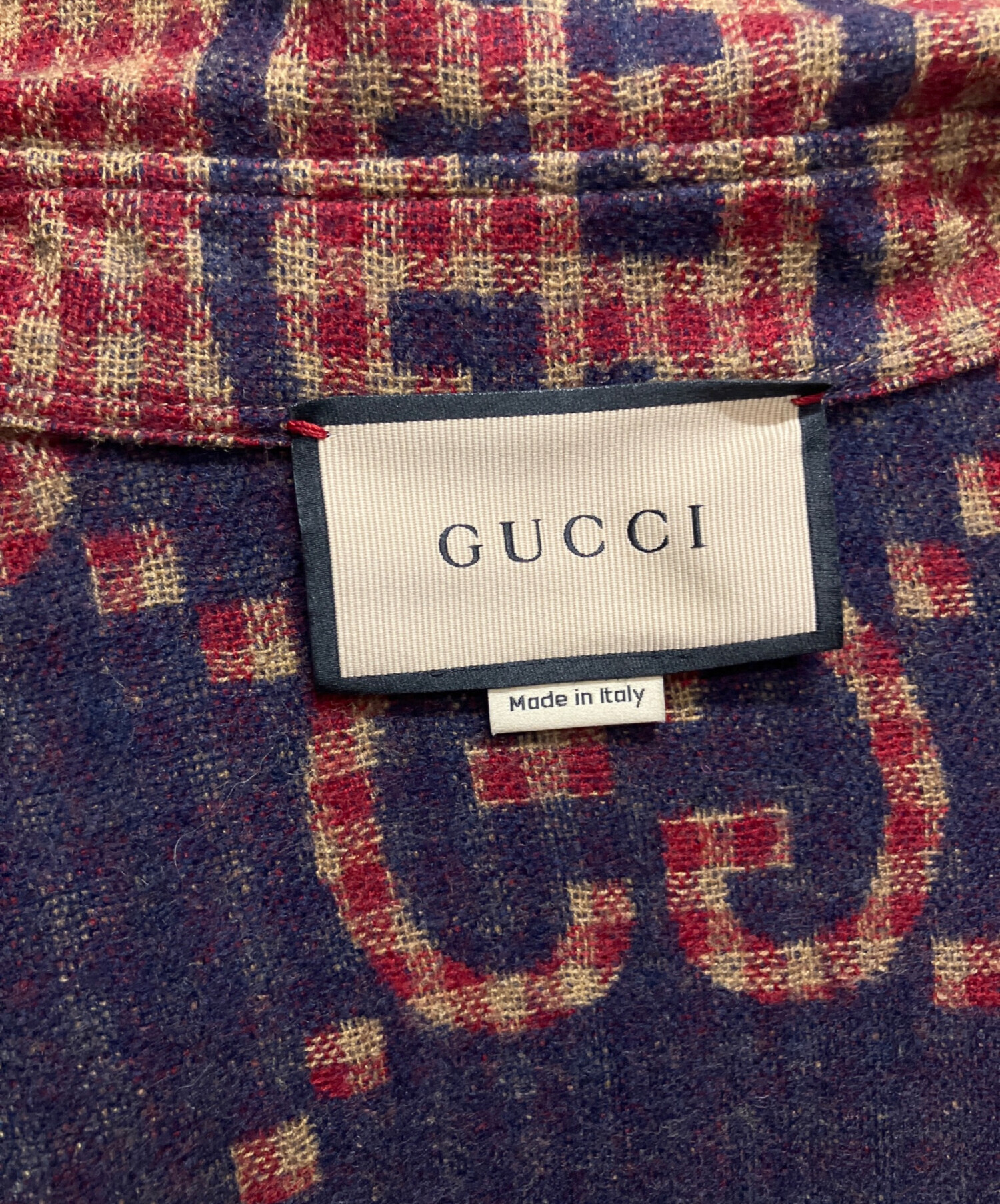 中古・古着通販】GUCCI (グッチ) マキシGGギンガムチェックウール長袖