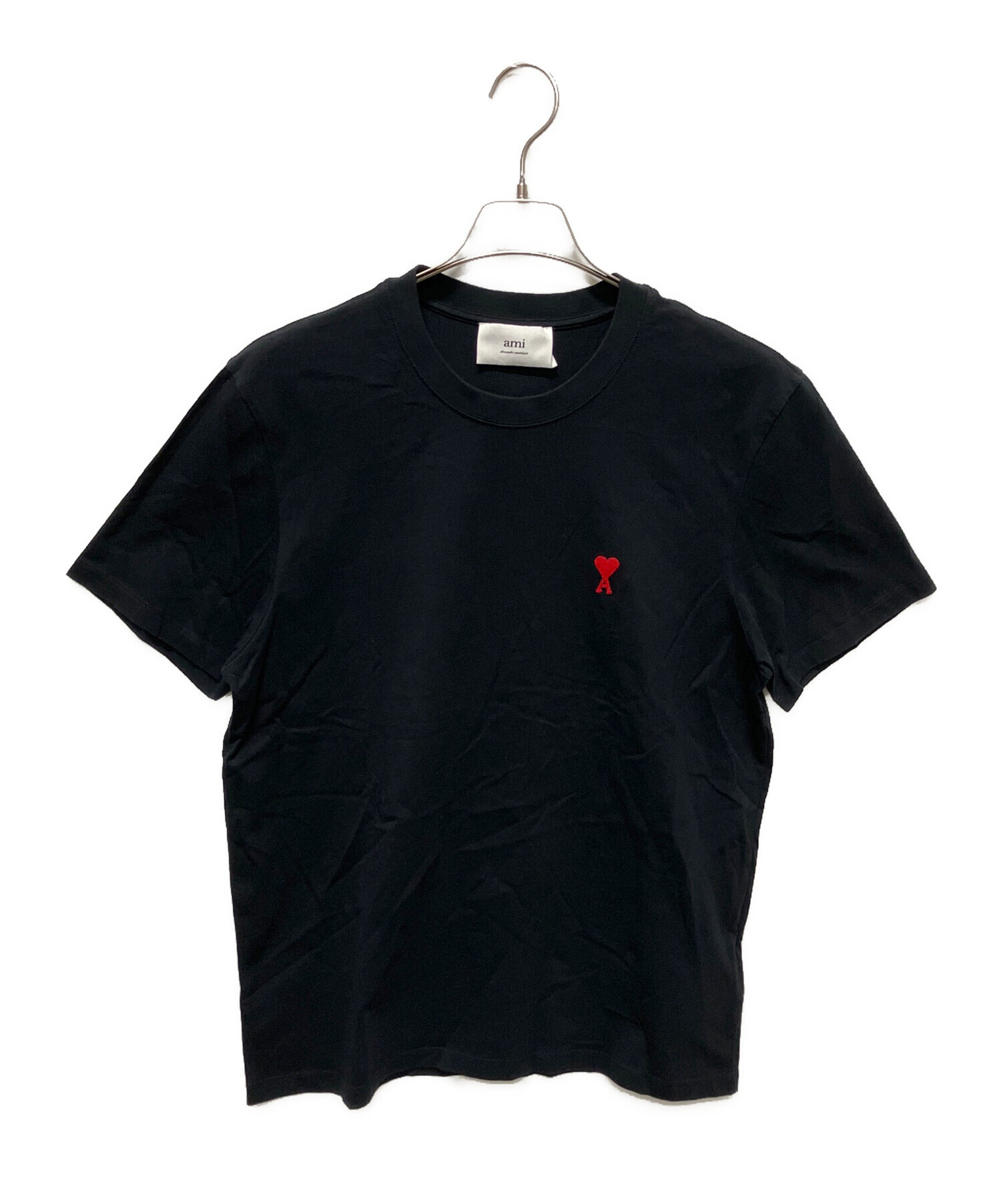 中古・古着通販】ami (アミ) ハート刺繍Tシャツ ブラック サイズ:L 