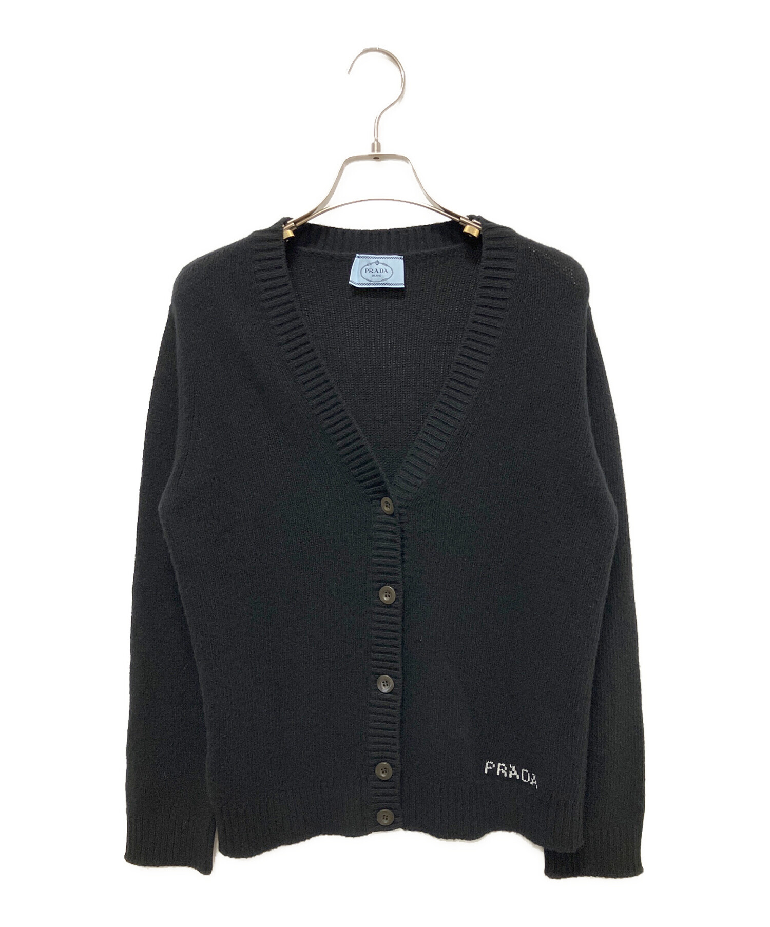 中古・古着通販】PRADA (プラダ) カシミア混ロゴカーディガン ブラック