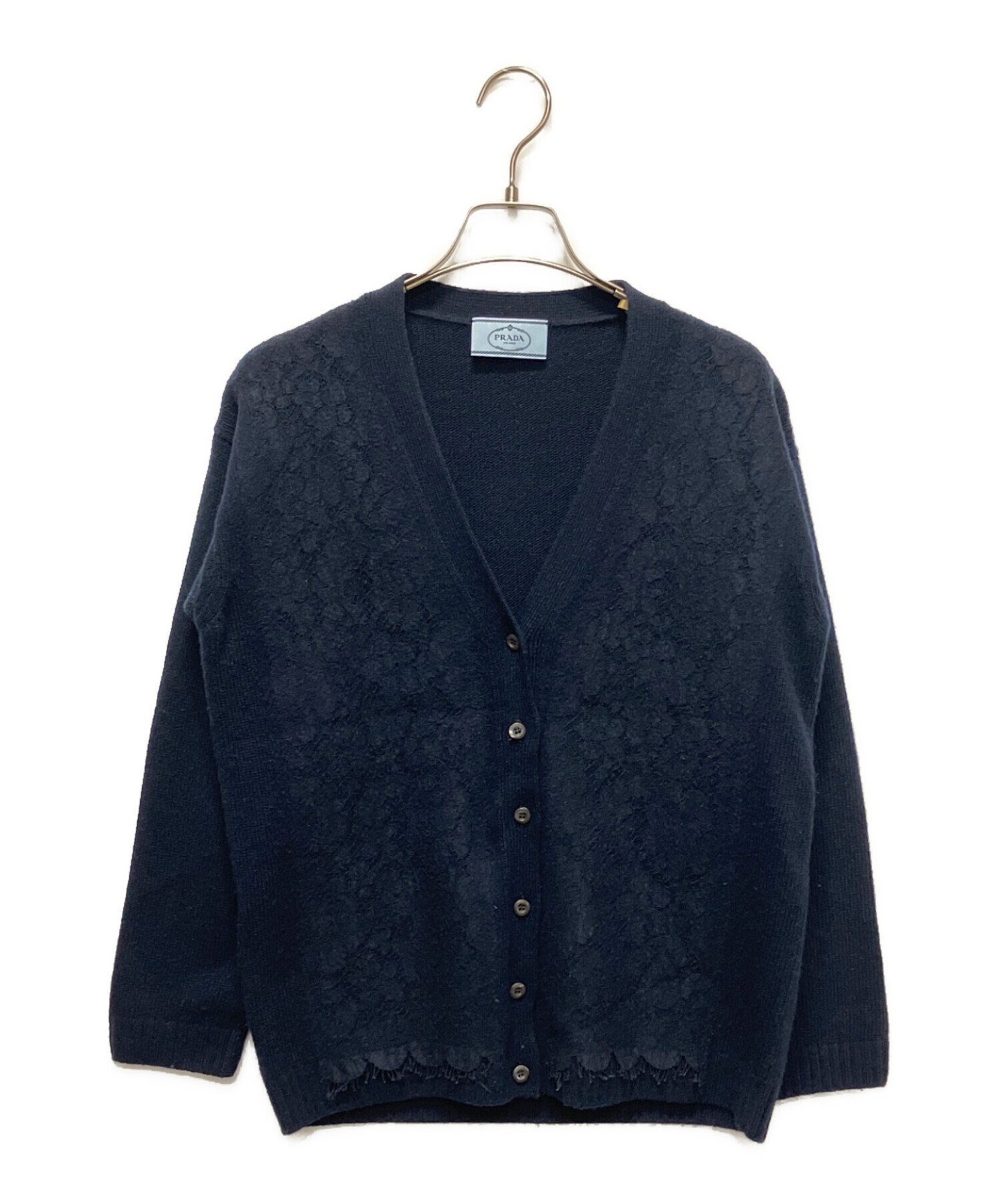 中古・古着通販】PRADA (プラダ) フラワーレースカーディガン ネイビー