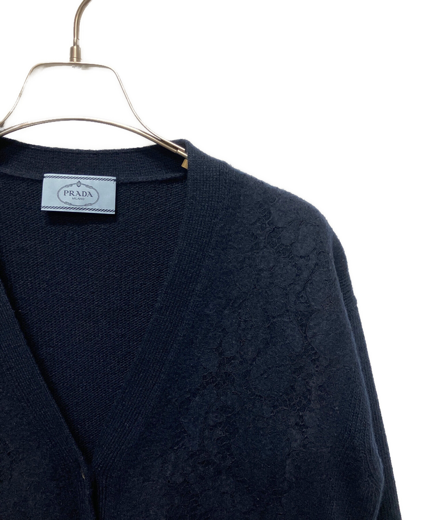 中古・古着通販】PRADA (プラダ) フラワーレースカーディガン ネイビー