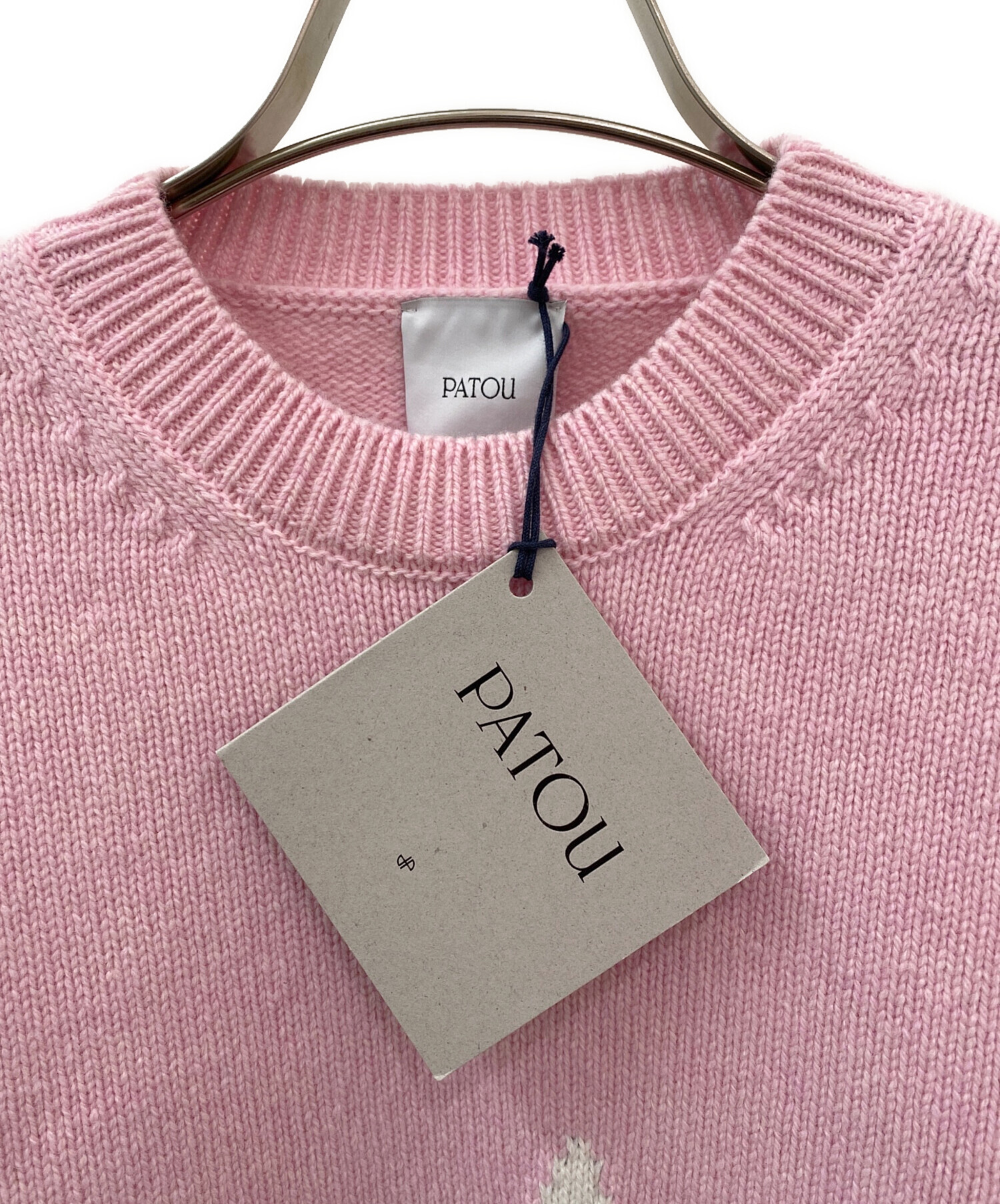 中古・古着通販】patou (パトゥ) クルーネック刺繍ニット ピンク