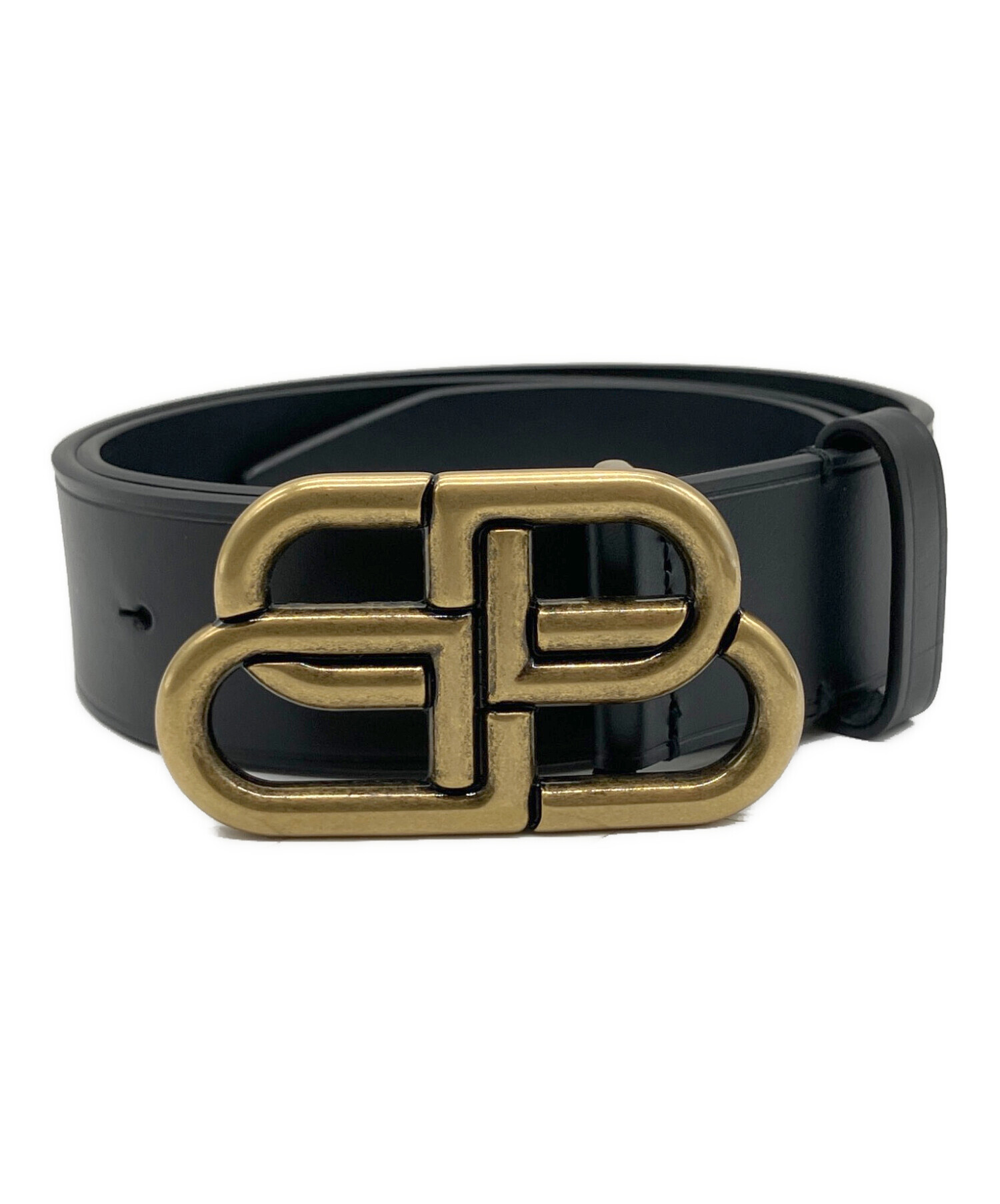 BALENCIAGA ブラックレザーロゴベルト 中古・古着通販】BALENCIAGA (バレンシアガ) BBロゴレザーベルト