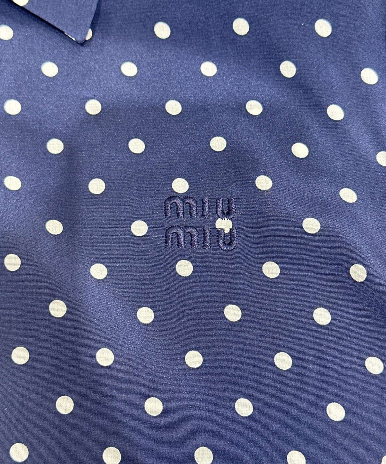 中古・古着通販】MIU MIU (ミュウミュウ) ロゴ刺繍 ドットブルーシャツ