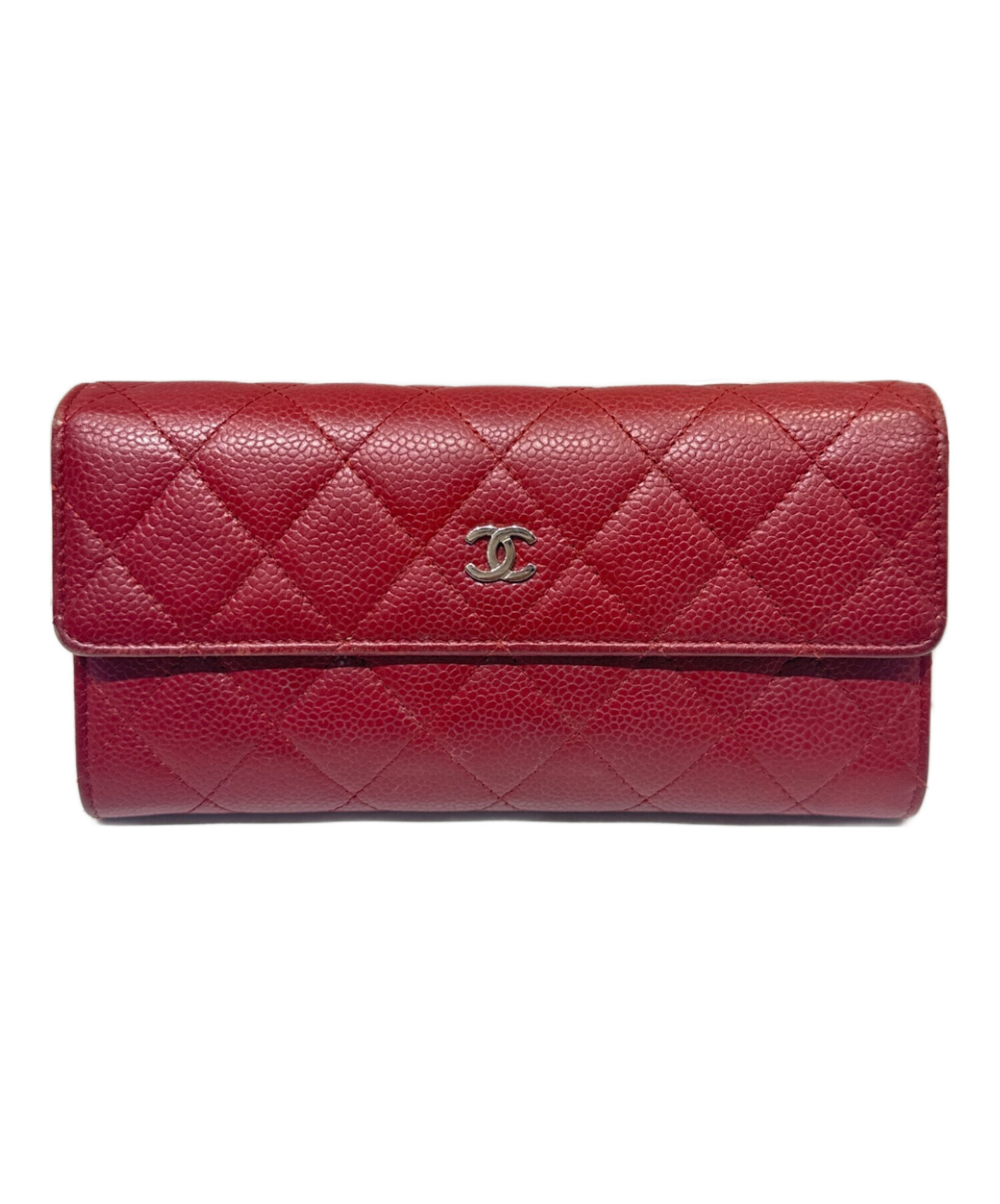 美品 CHANEL シャネル マトラッセ ココマーク レッド シルバー金具 キャビアスキン 長財布 ロングウォレット レディース 502826 【中古】 中古・古着通販】CHANEL (シャネル) ココマーク キャビアロング