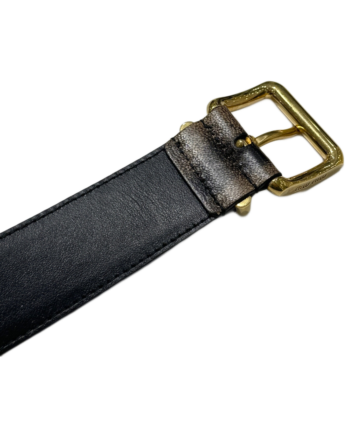 ミュウミュウ　ナッパーレザーベルト　ブラック　サイズ32/90 中古・古着通販】MIU MIU (ミュウミュウ) ロゴバックル ナッパレザー