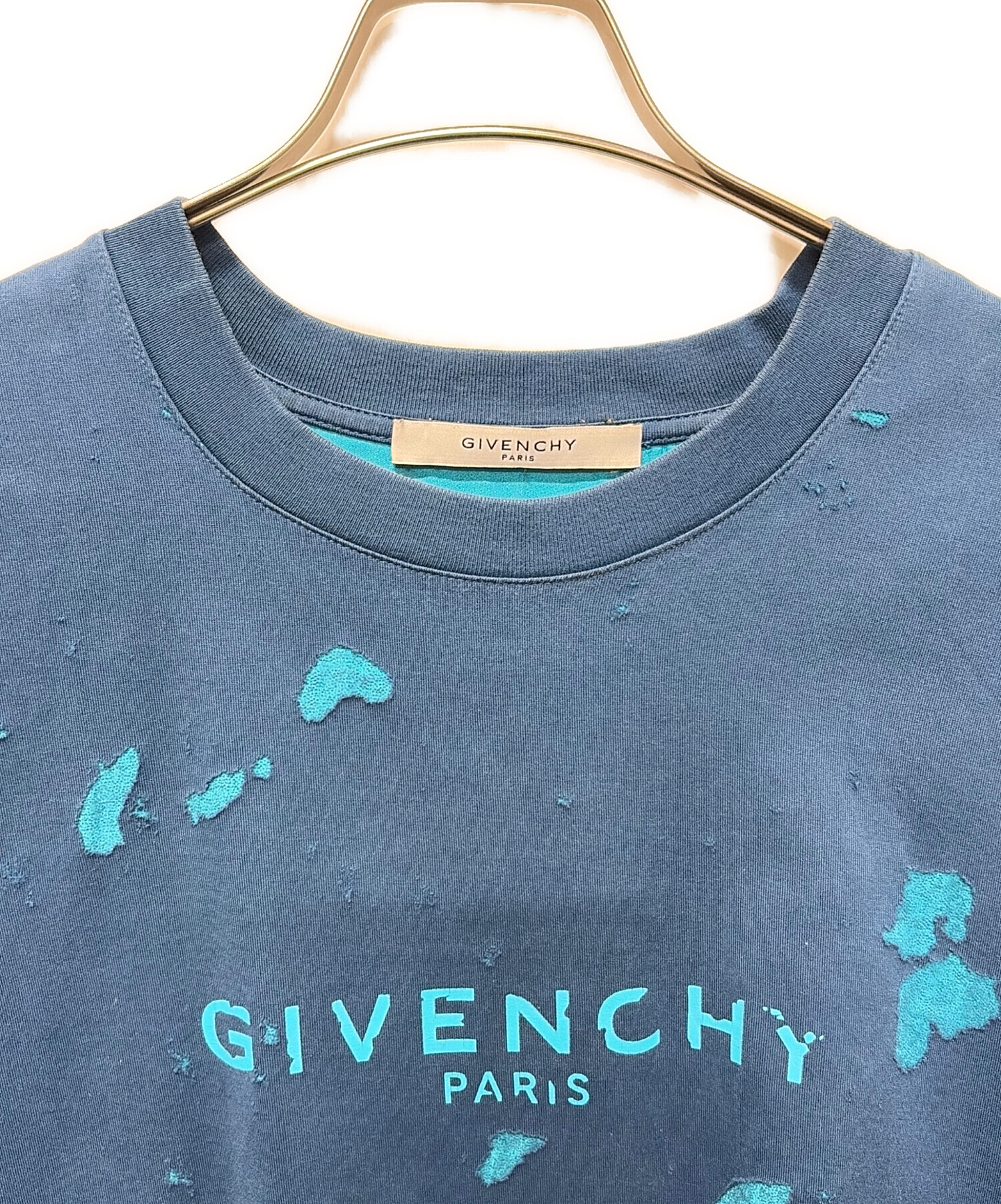 【終了】　GIVENCHY ジバンシィ 綿１００％レディース２分袖シャツ（ブルー） 綿100%】2分袖インナー CK3652 :レディース トップス