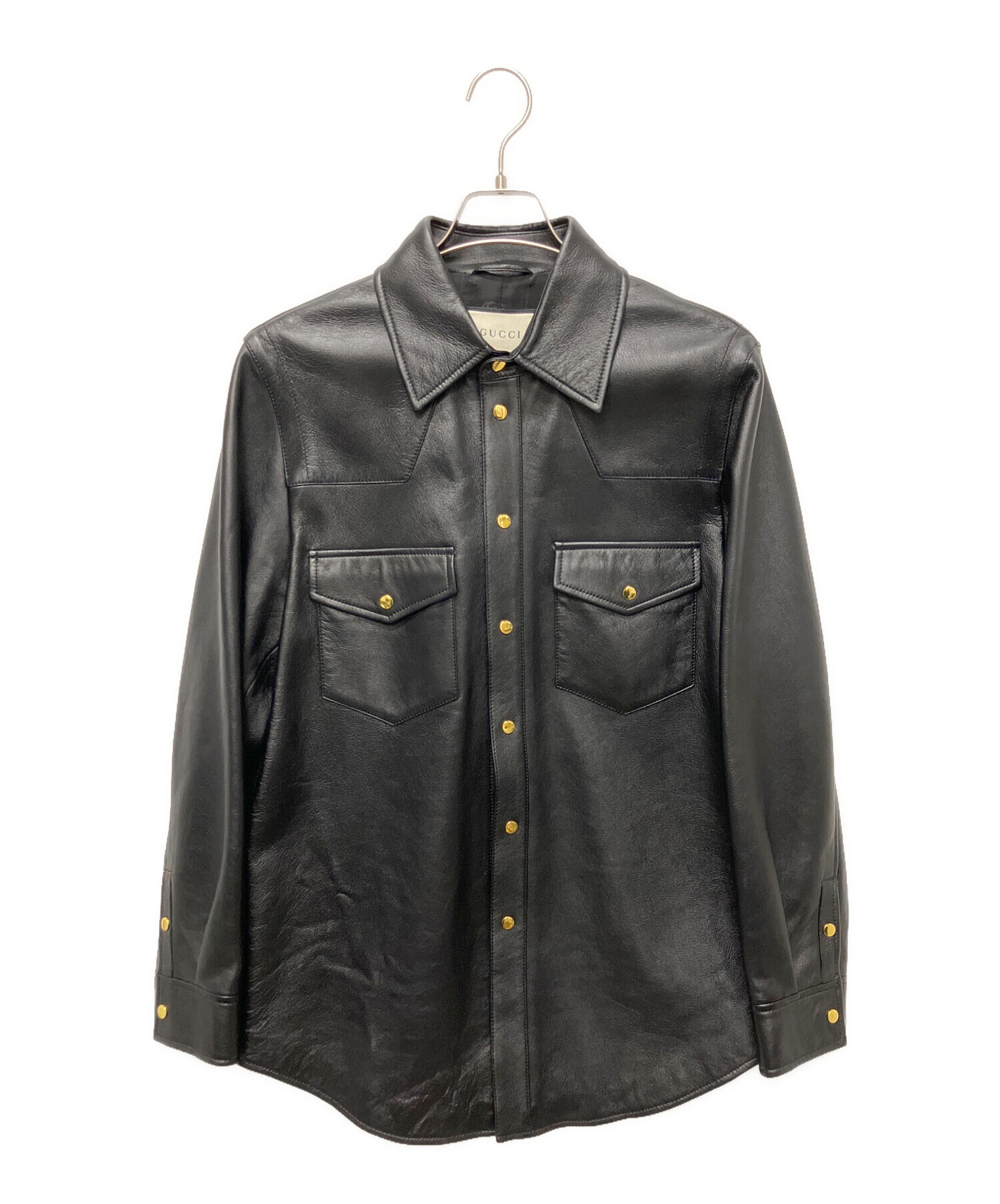 中古・古着通販】GUCCI (グッチ) Embossed Logo Leather Shirt Jacket