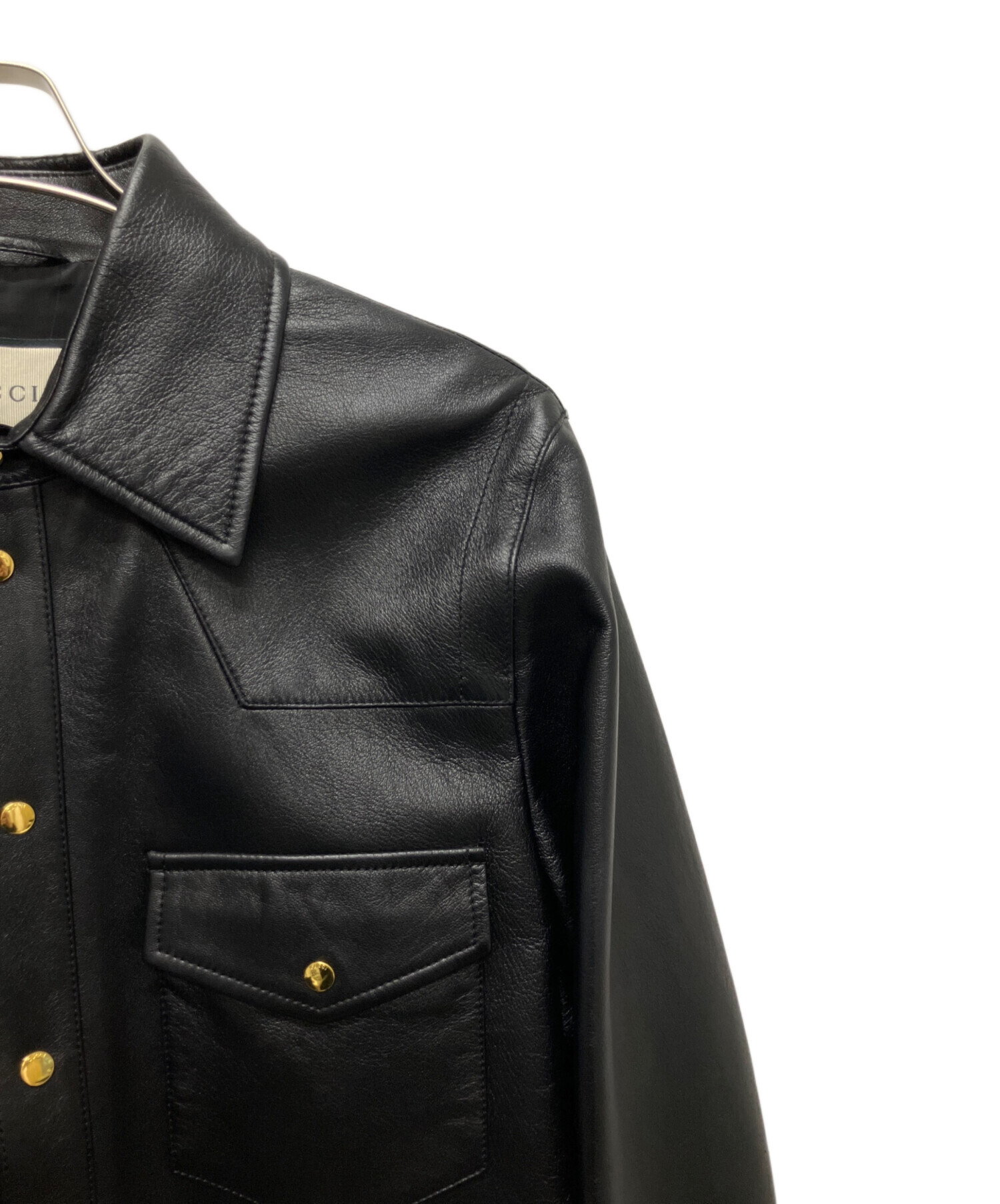 中古・古着通販】GUCCI (グッチ) Embossed Logo Leather Shirt Jacket