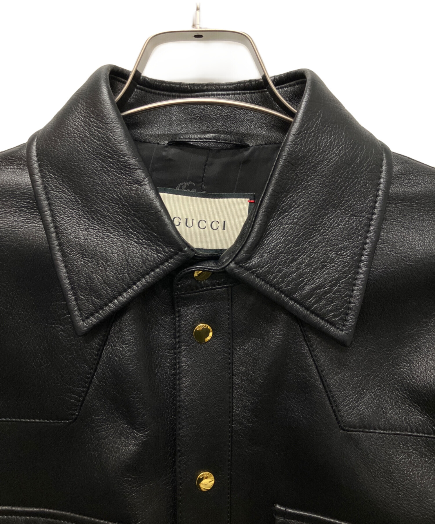 中古・古着通販】GUCCI (グッチ) Embossed Logo Leather Shirt Jacket