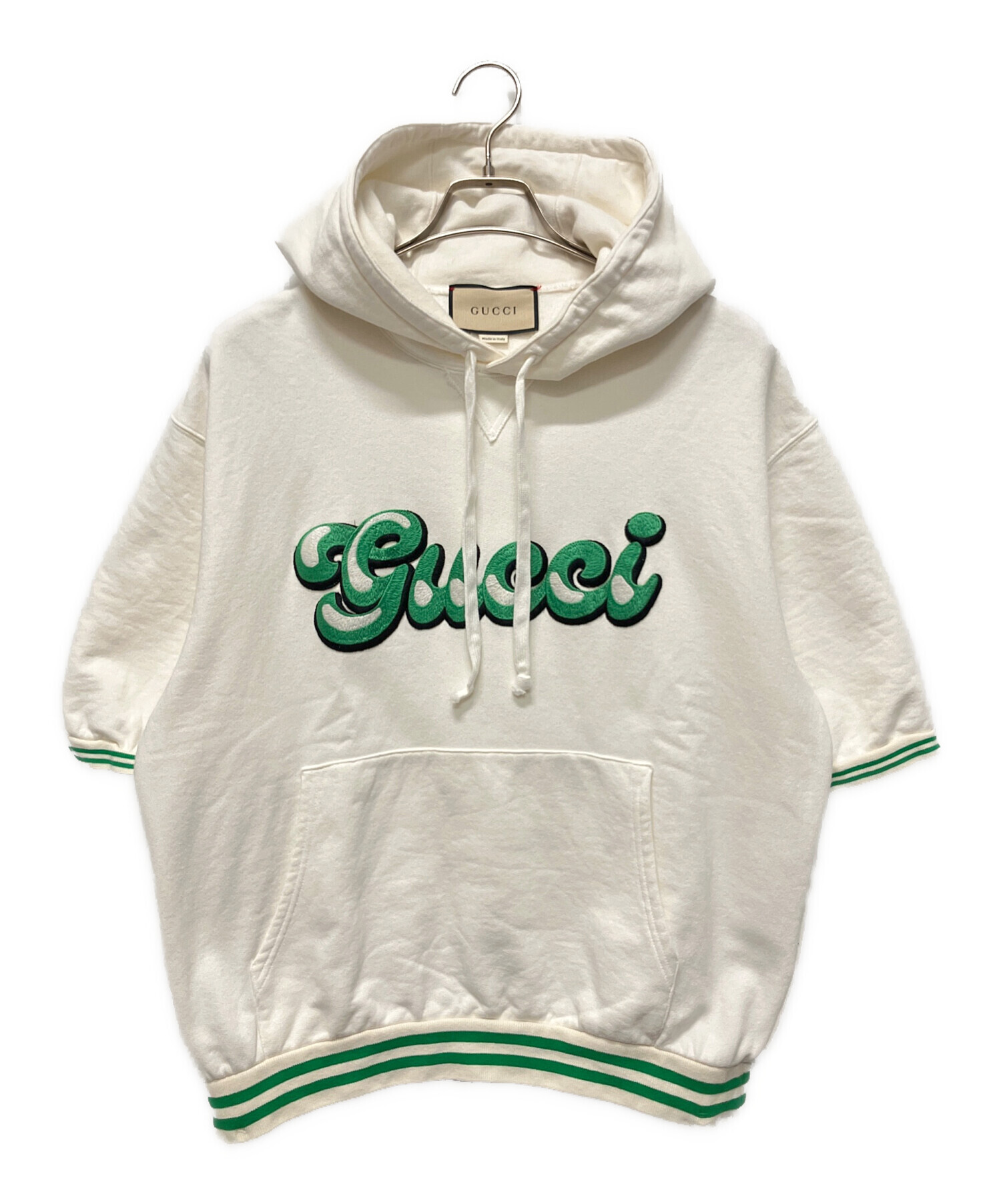 中古・古着通販】GUCCI (グッチ) GUCCIロゴ半袖パーカー ホワイト