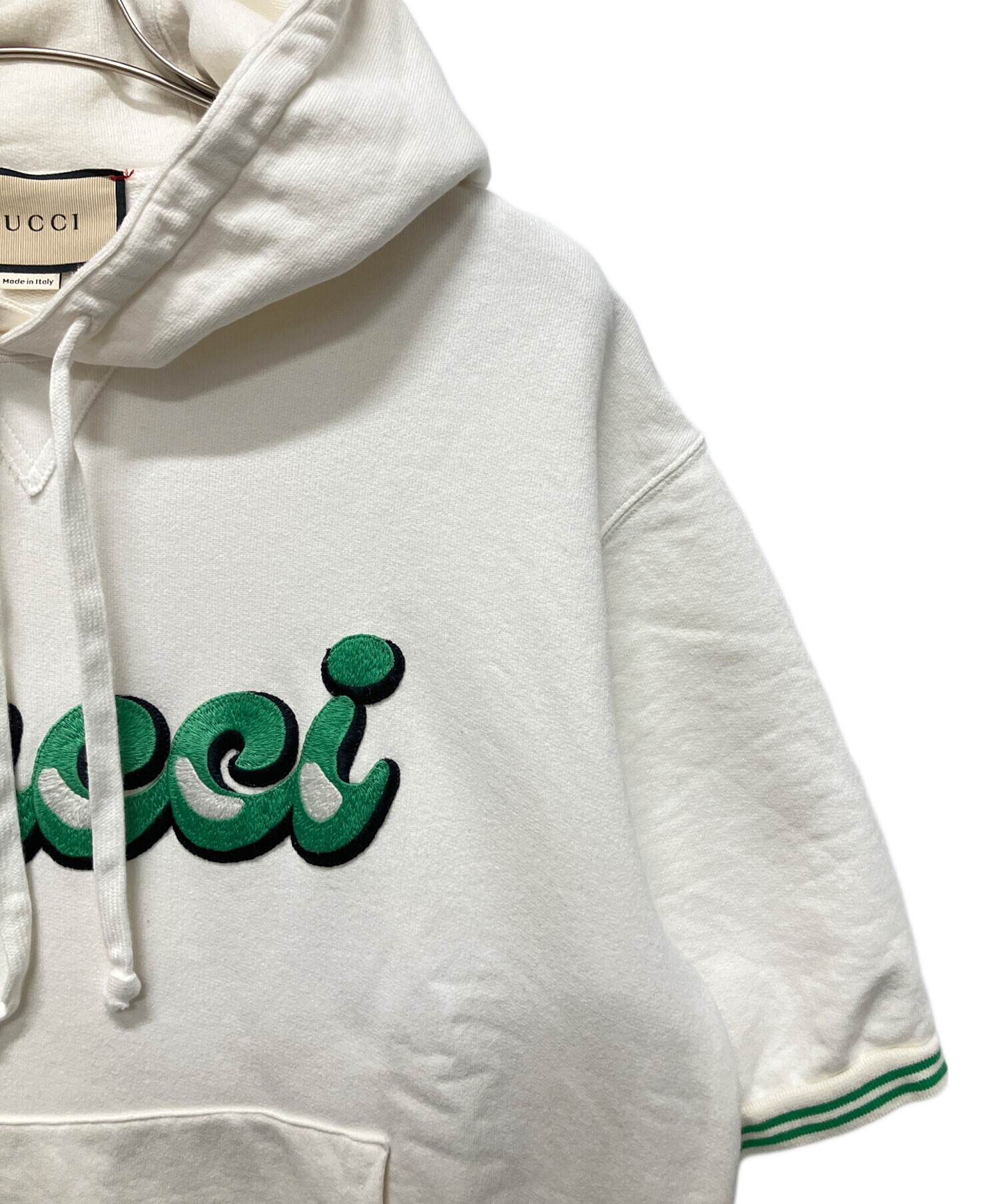 中古・古着通販】GUCCI (グッチ) GUCCIロゴ半袖パーカー ホワイト