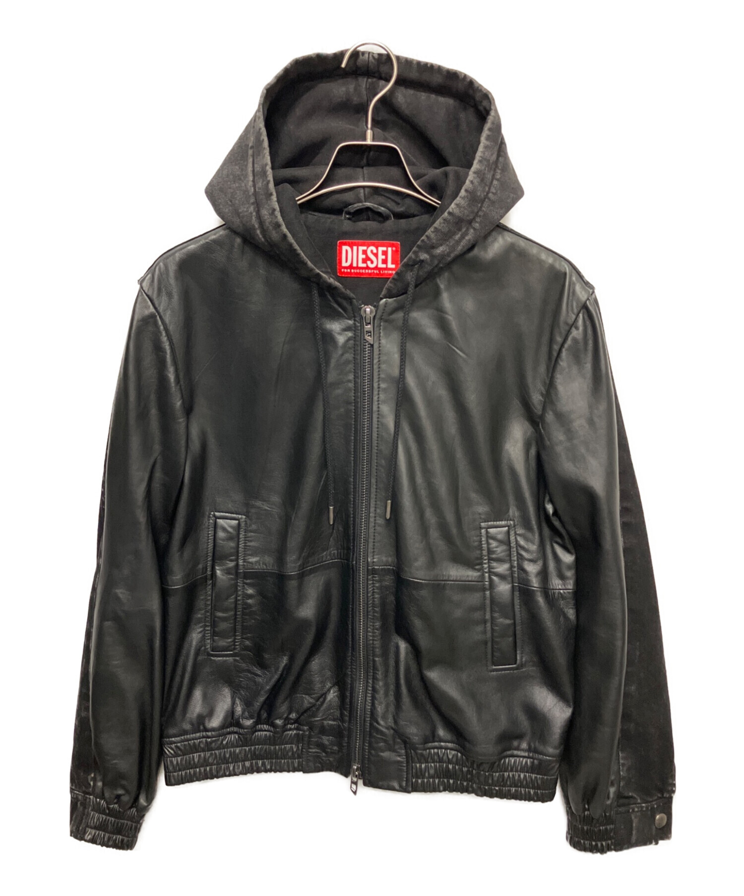 中古・古着通販】DIESEL (ディーゼル) レザー切替フーデッドジャケット