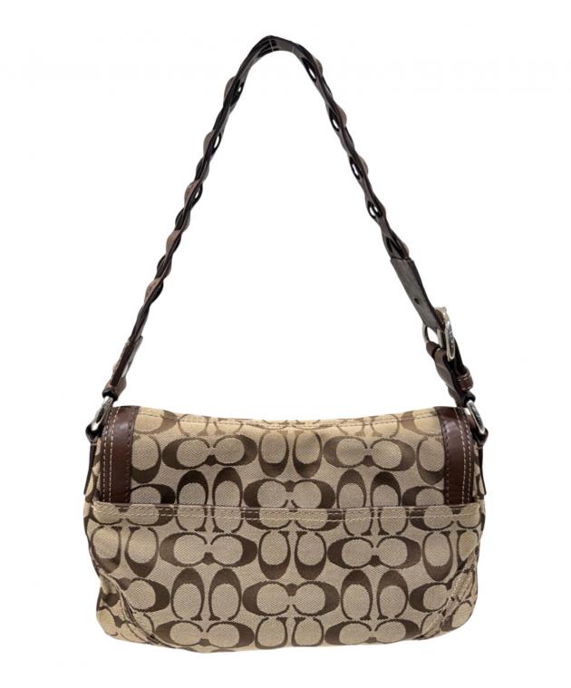 COACH ハンドバッグ ベージュ レザー 編み込み 中古・古着通販】COACH (コーチ) レザー編み込みワンショルダーバッグ