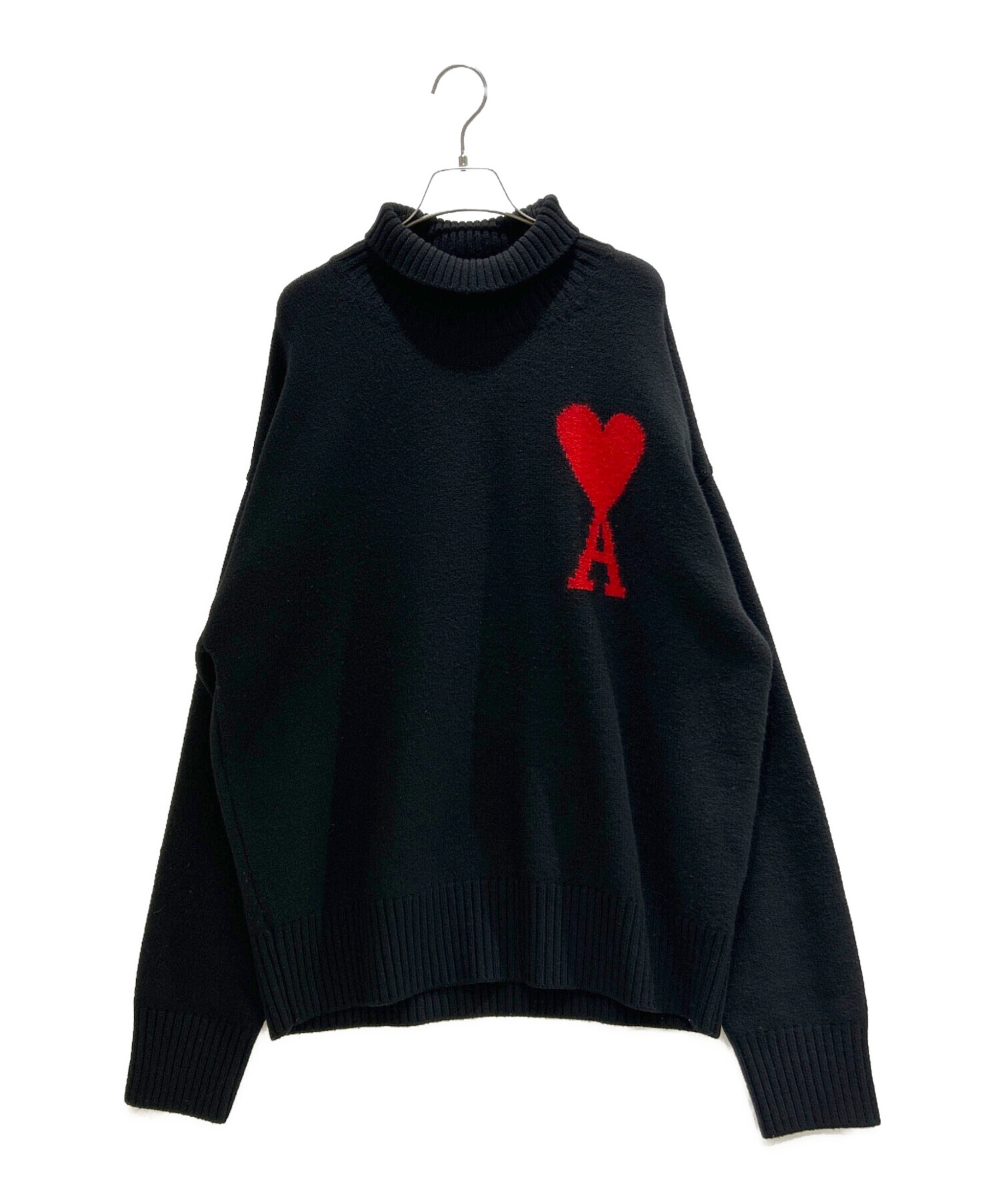AMI PARIS タートルネック ハートロゴ オーバーサイズ ニットセーター 中古・古着通販】AMI PARIS (アミ パリス) ハートロゴタートルネック
