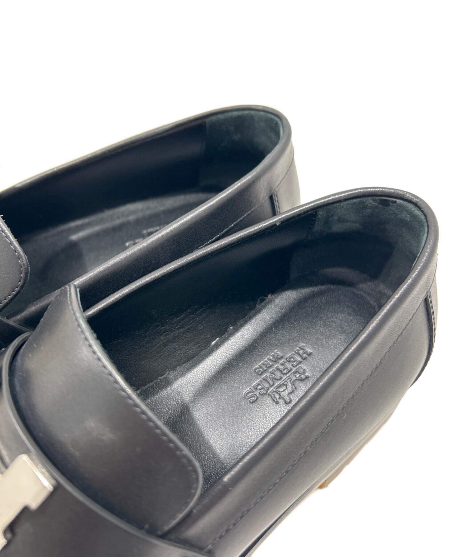 稀少品エルメス ブラック ローファー 37 中古・古着通販】HERMES (エルメス) モカシンシューズ ブラック サイズ