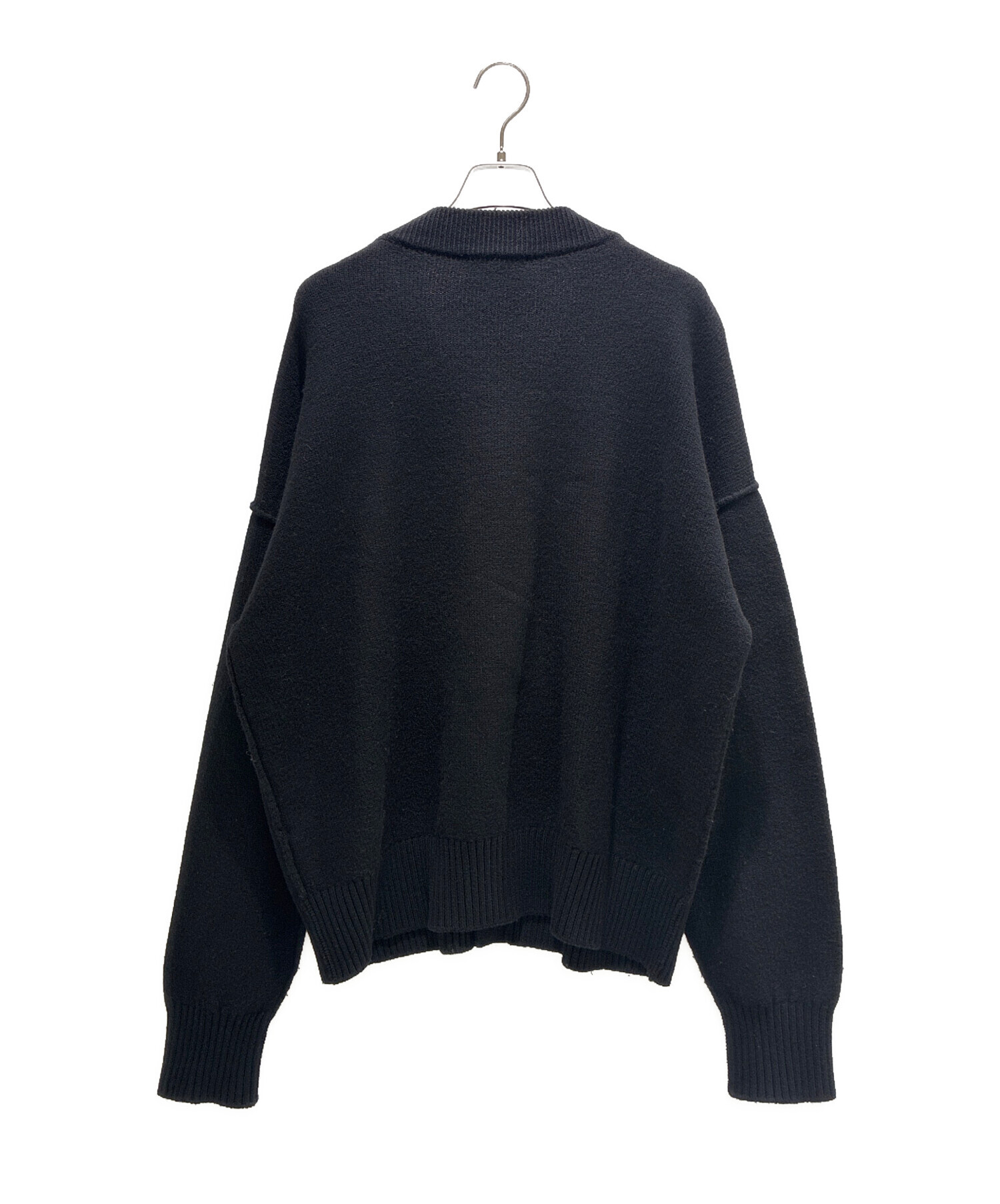 美品】ami ニット カーディガン ハートロゴ 肉厚 ウール 羊毛 黒 L 