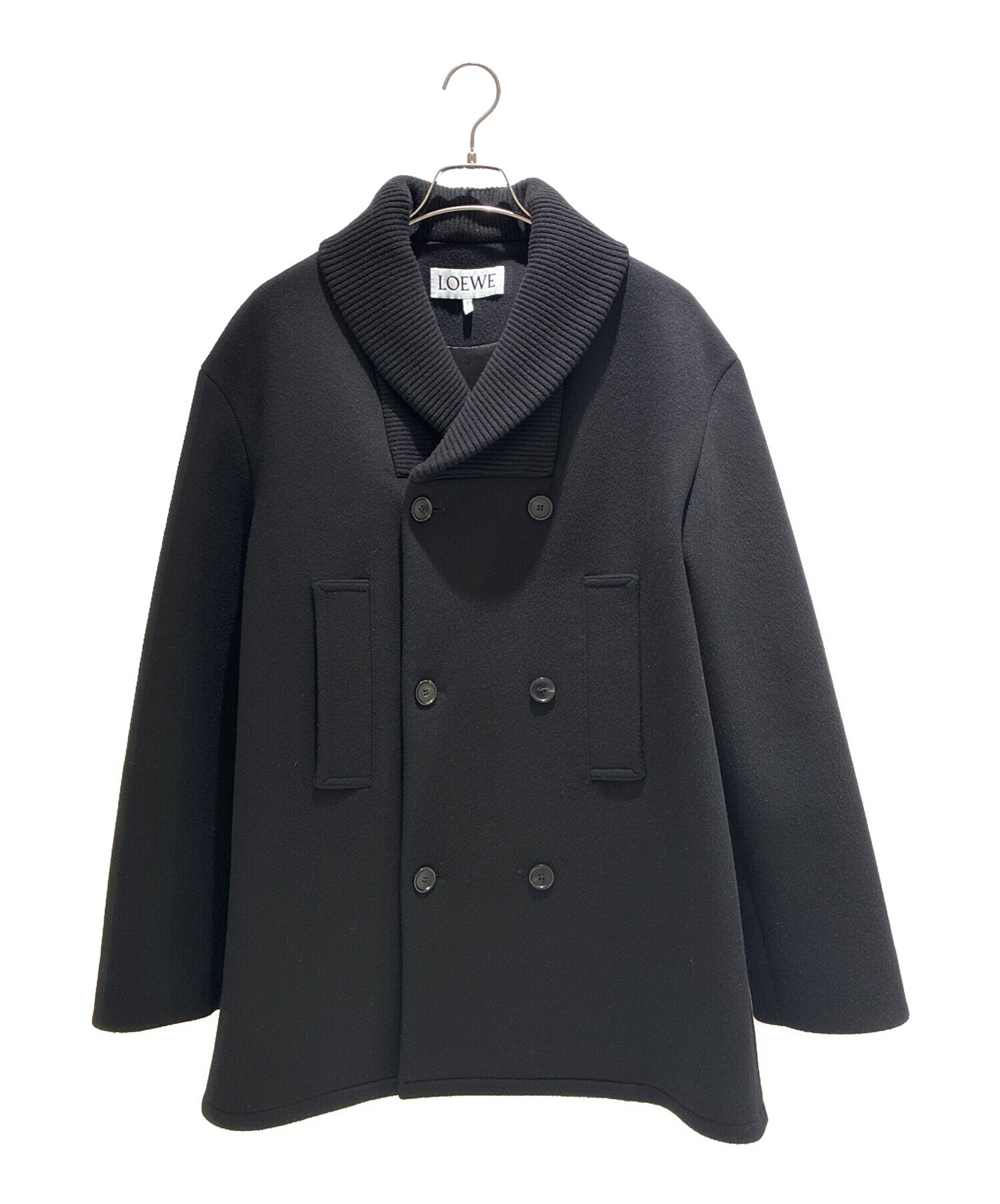 LOEWE ダブルコート ウール ブラック サイズ48 中古・古着通販】LOEWE (ロエベ) アナグラムポケット ウールコート