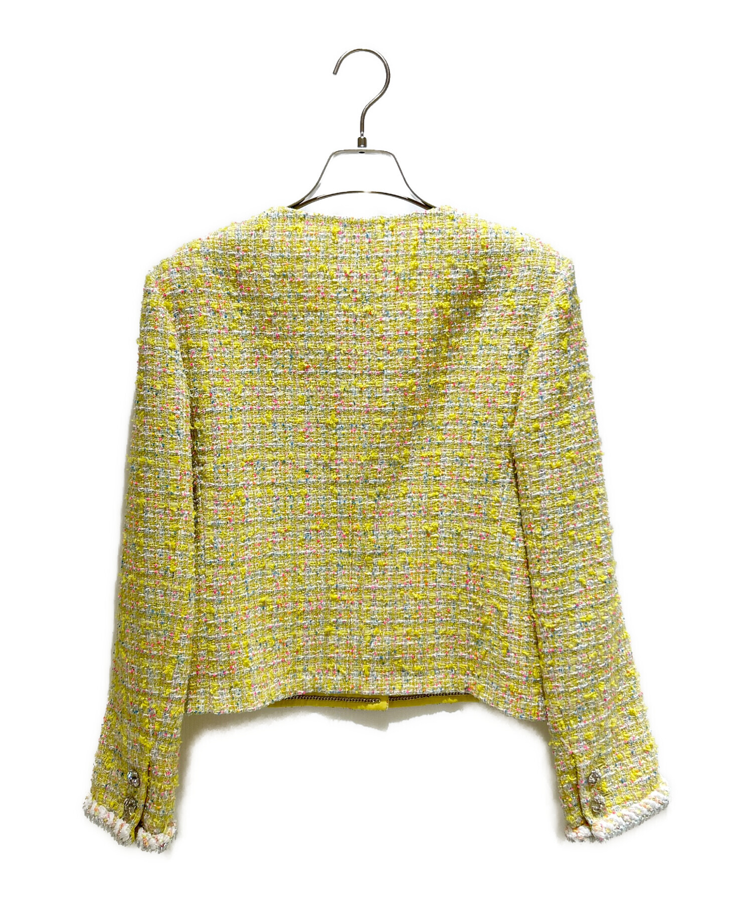 中古・古着通販】CHANEL (シャネル) ノーカラーツイードジャケット 中古・古着通販】CHANEL (シャネル) ノーカラーツイードジャケット