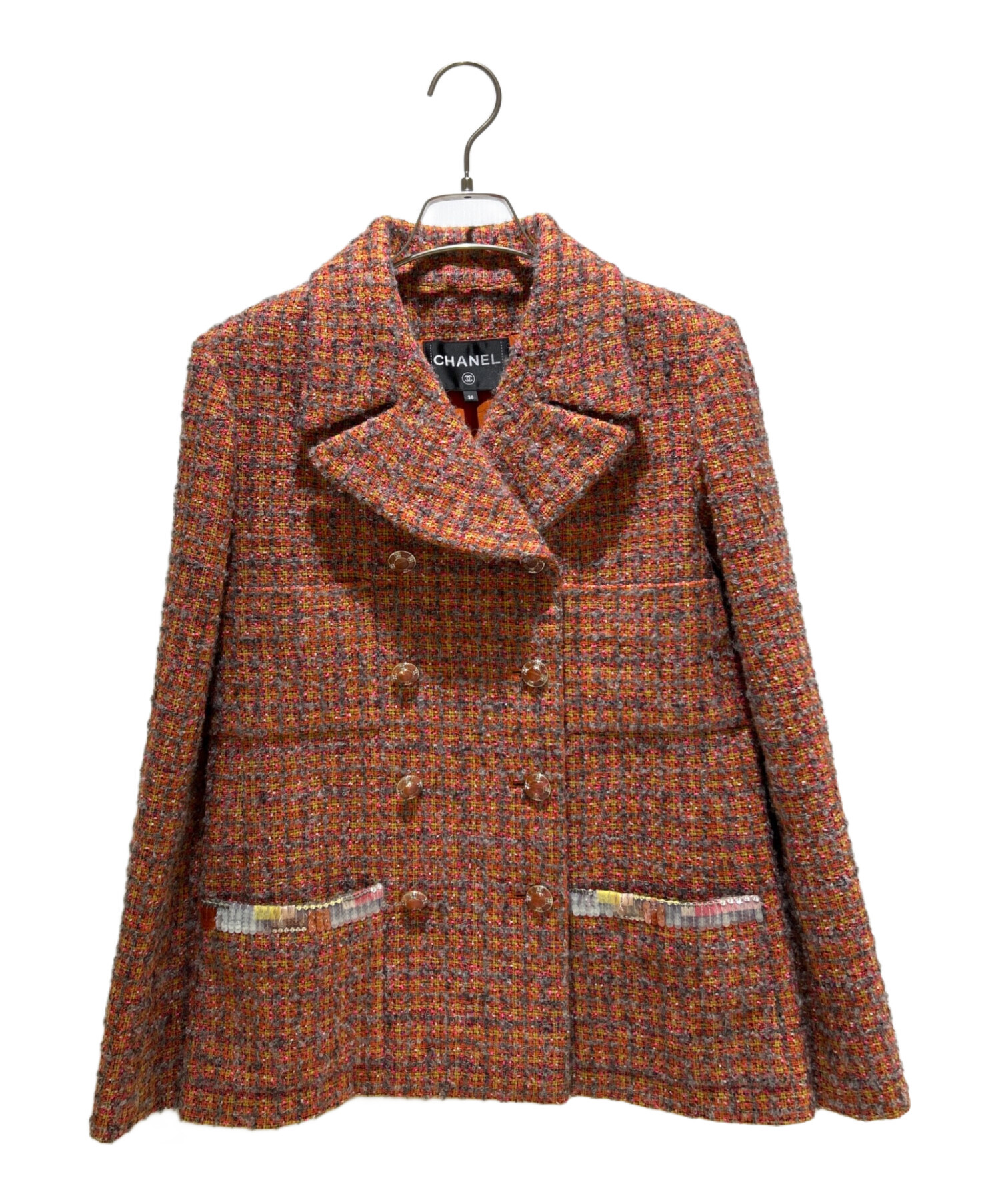 シャネル　オレンジ ツイード テーラードジャケット 中古・古着通販】CHANEL (シャネル) 24AW ツイードジャケット オレンジ