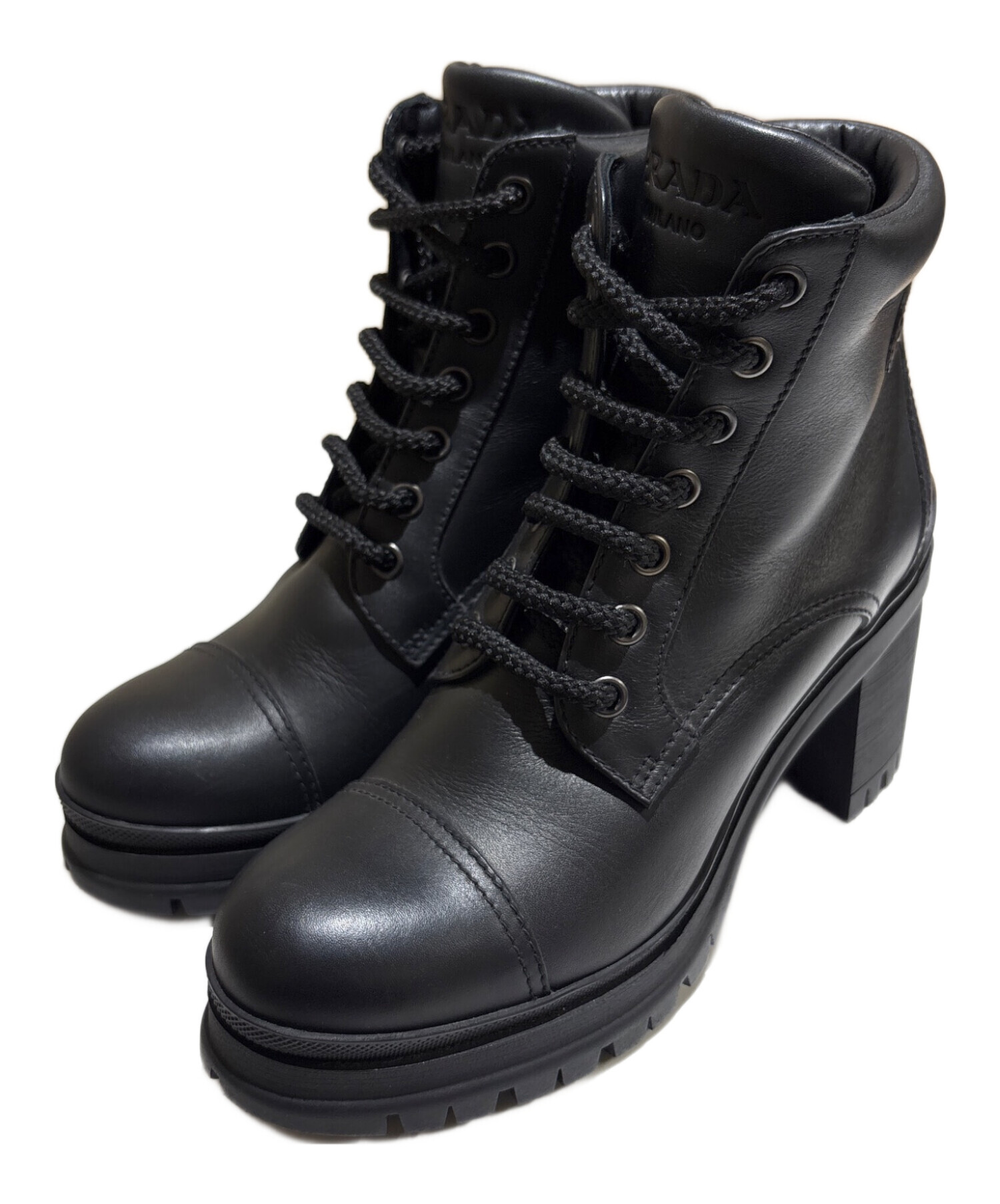 中古・古着通販】PRADA (プラダ) コンバットレザーレースアップブーツ 